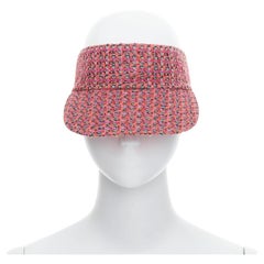 CHANEL pink orange tweed colorful logo lined visor hat