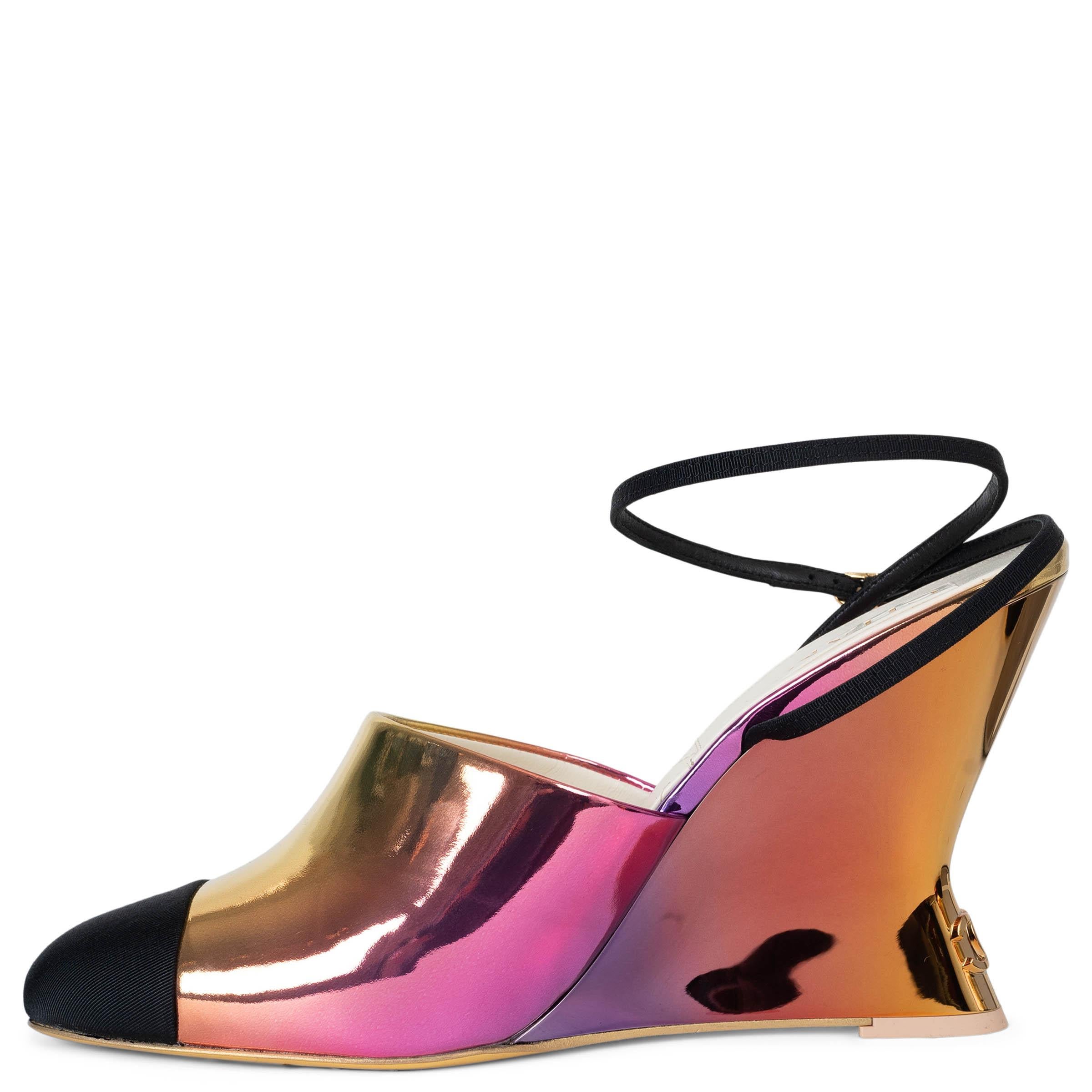 Pink CHANEL pink orange yellow gradient leather 24C LOS ANGELES WEDGE Pumps Shoes 41 For Sale