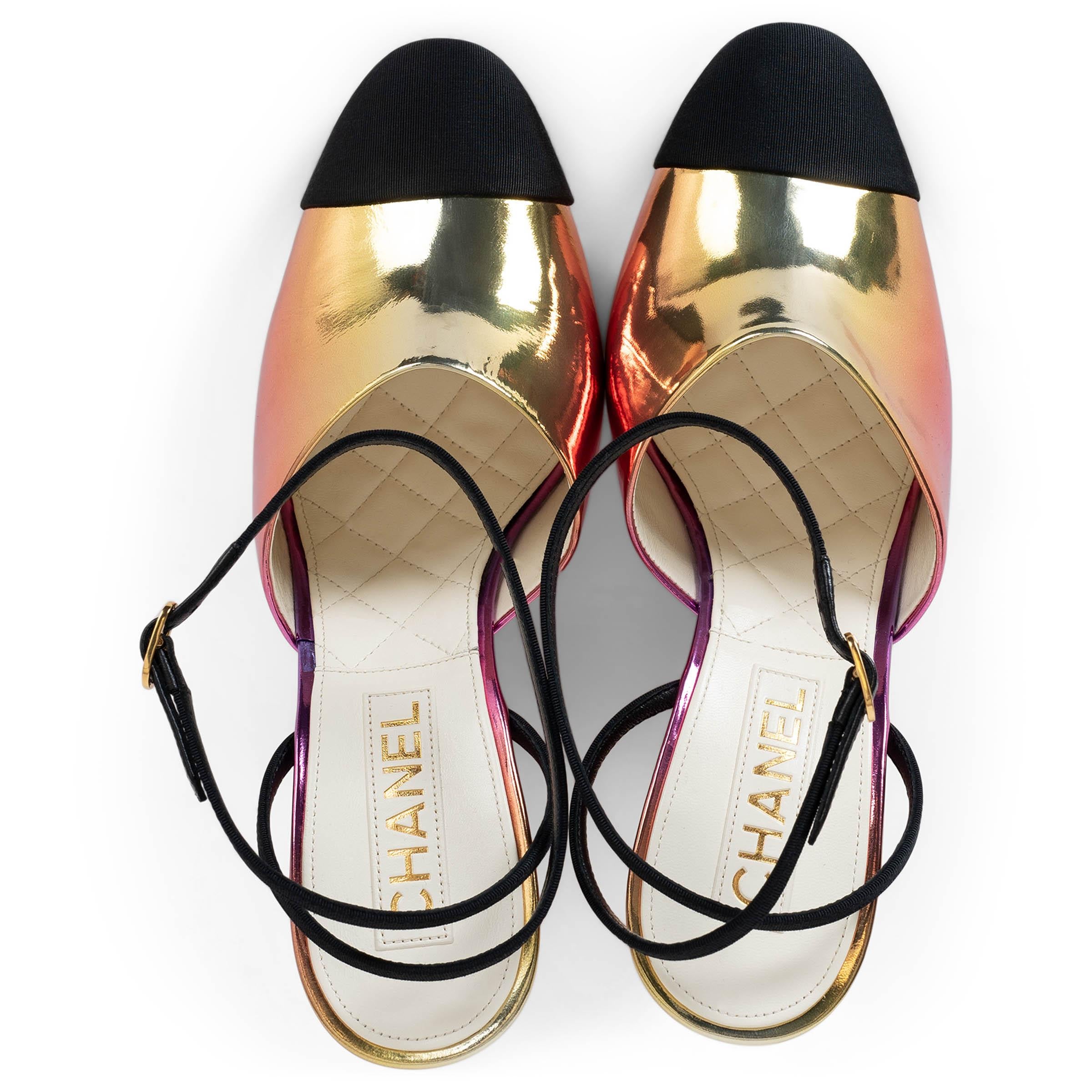 CHANEL pink orange yellow gradient leather 24C LOS ANGELES WEDGE Pumps Shoes 41 For Sale 1