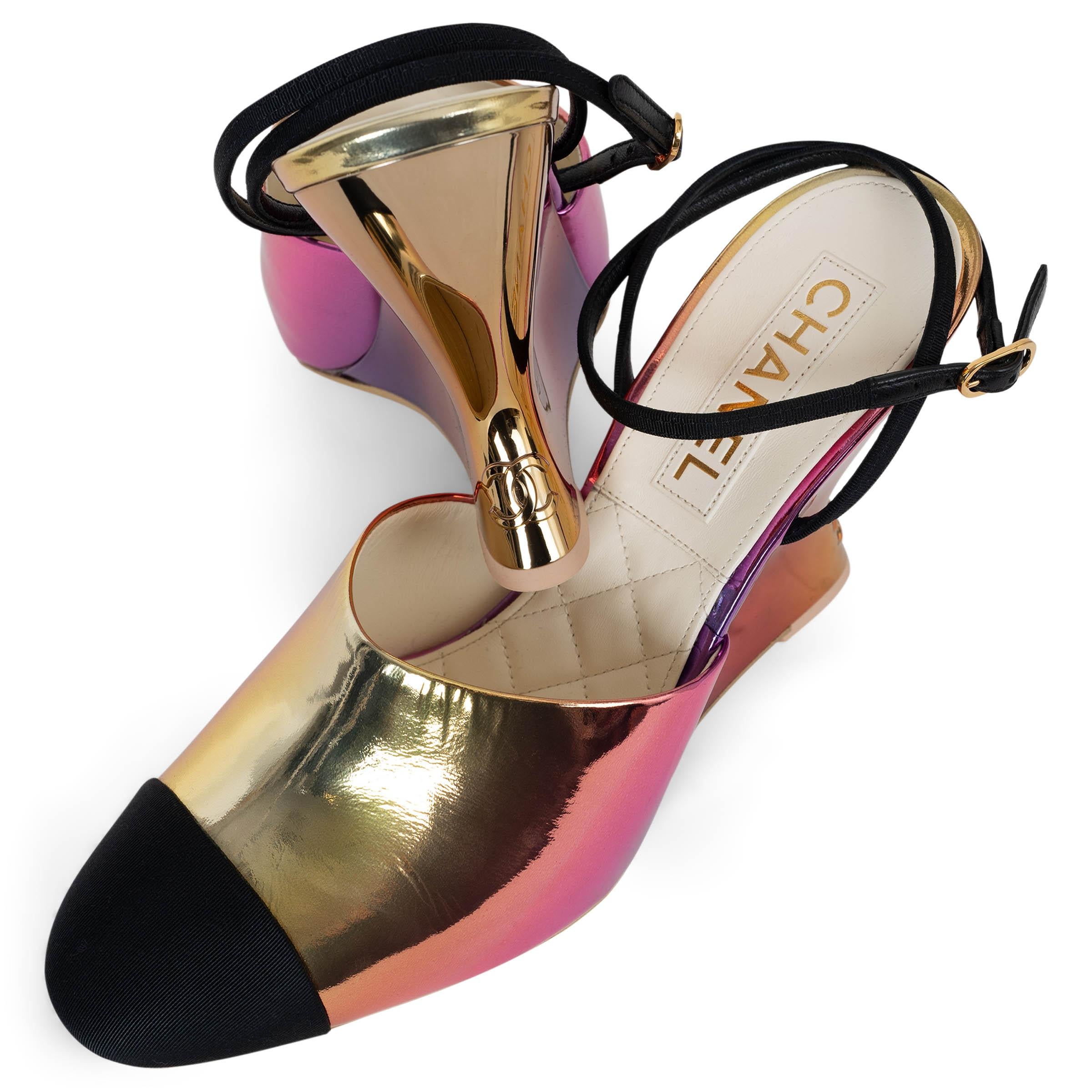 CHANEL pink orange yellow gradient leather 24C LOS ANGELES WEDGE Pumps Shoes 41 For Sale 2