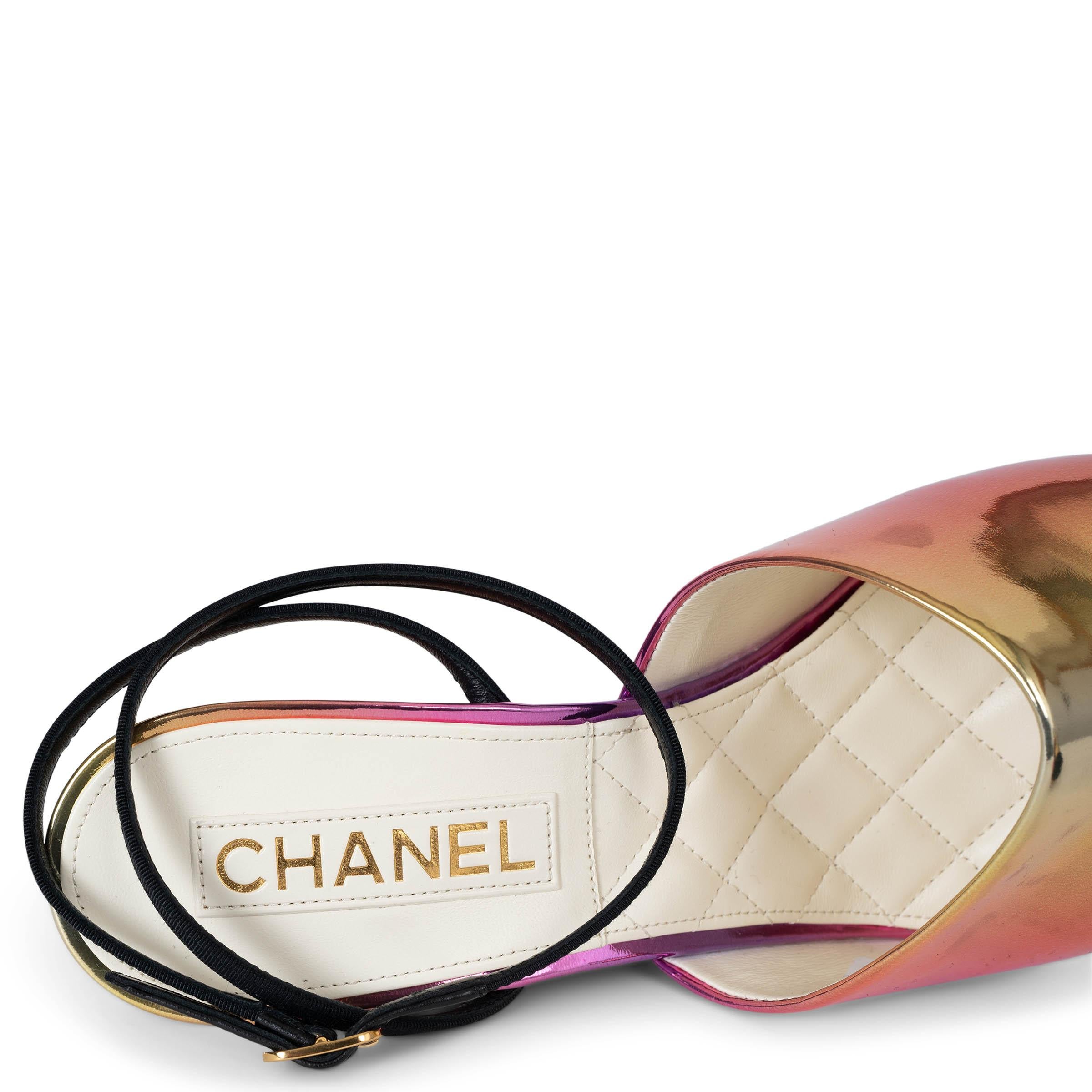 CHANEL pink orange yellow gradient leather 24C LOS ANGELES WEDGE Pumps Shoes 41 For Sale 3