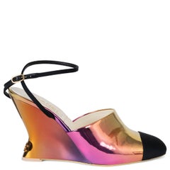 CHANEL 24C LOS ANGELES WEDGE Pumps aus Leder mit rosa, orange, gelbem und orangefarbenem Farbverlauf 41