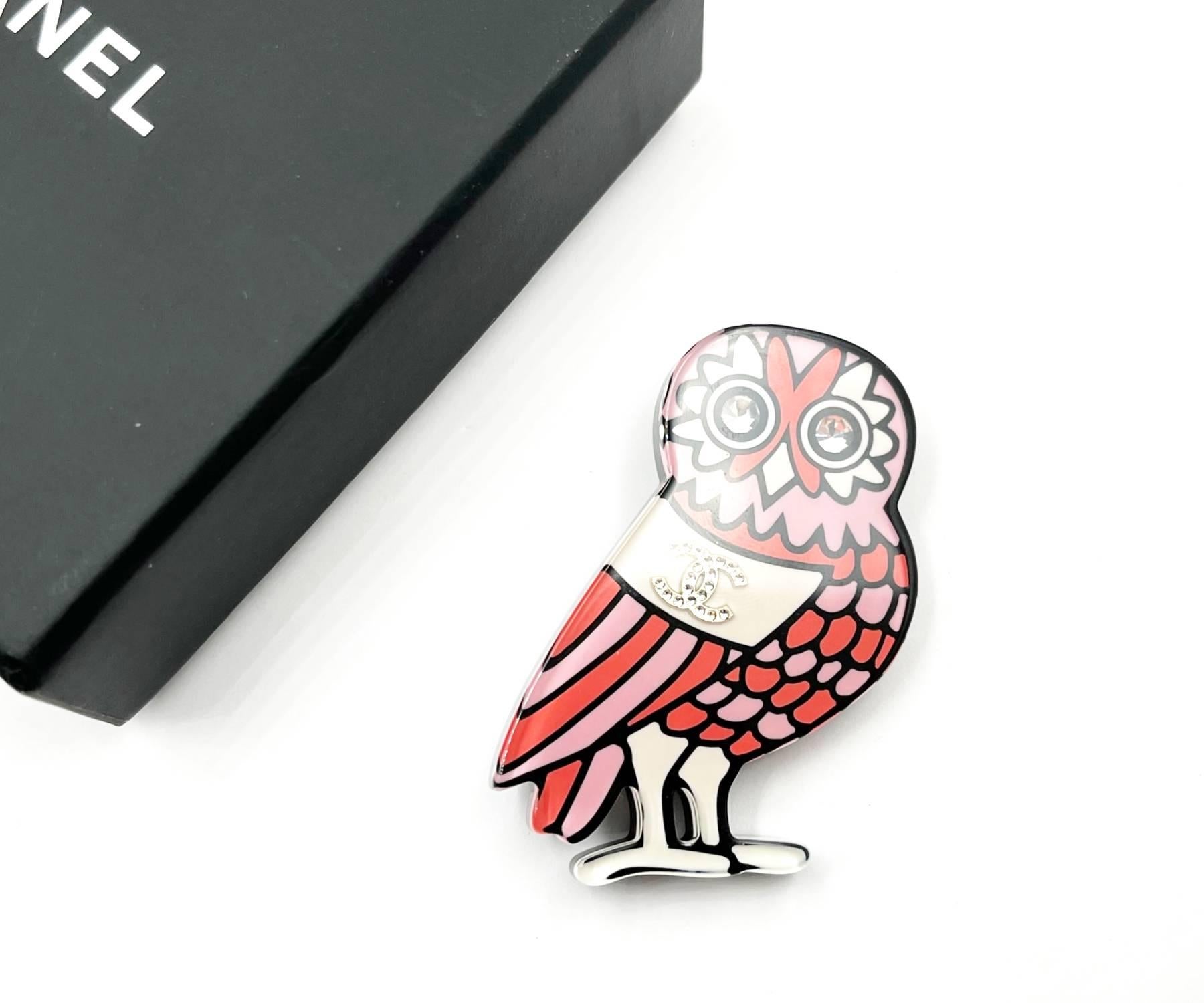 Artisan Chanel Pink Owl Resin Brooch For Sale