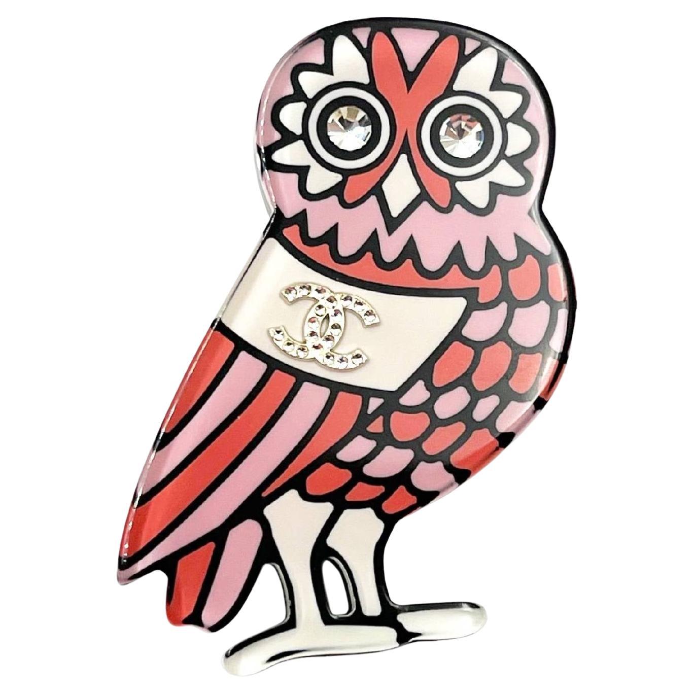 Chanel Pink Owl Resin Brooch For Sale