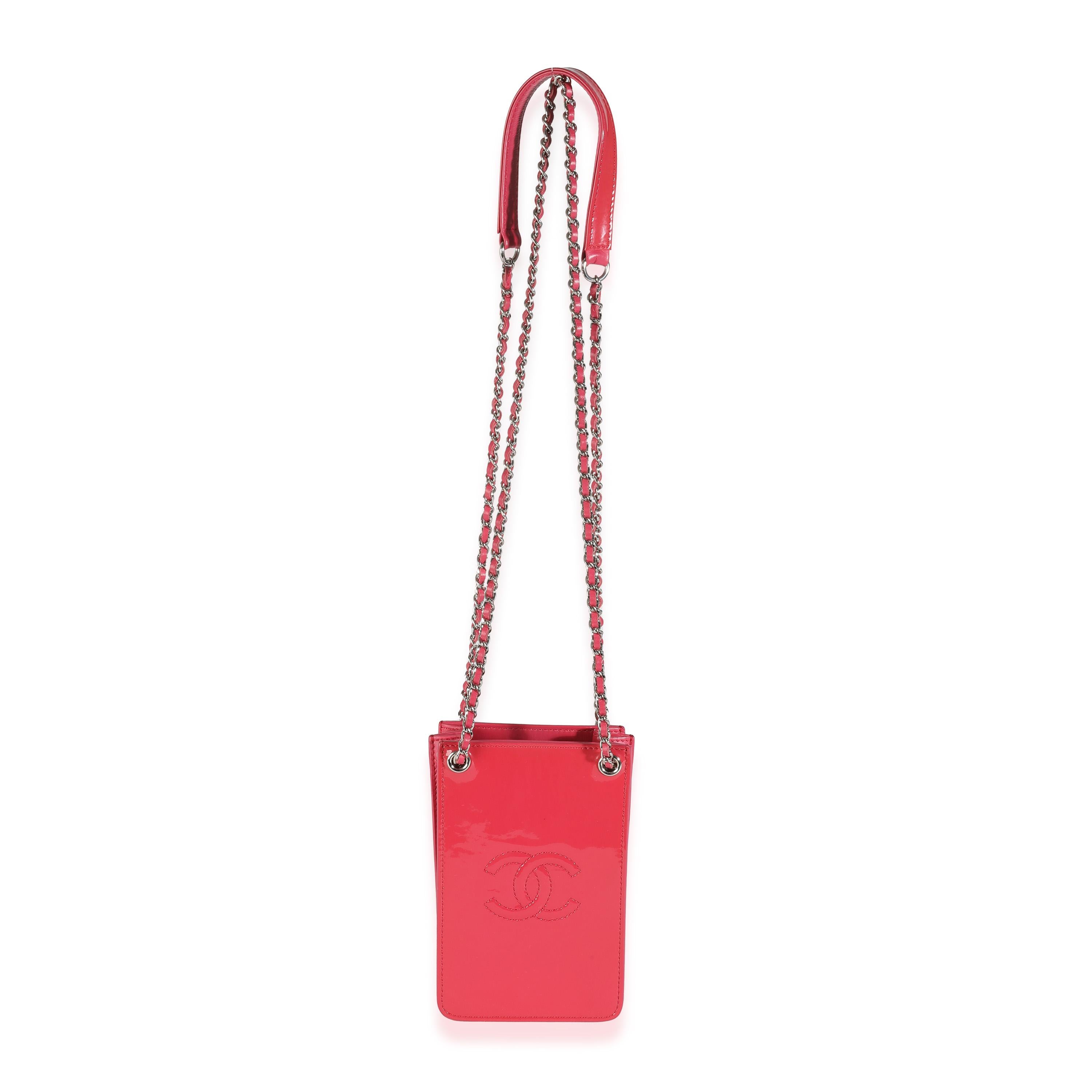 Chanel Pink Patent CC Phone Holder With Chain For Sale 1