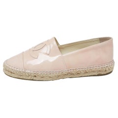 Chanel Pink Patent Leather CC Cap Toe Espadrille Flats Size 37