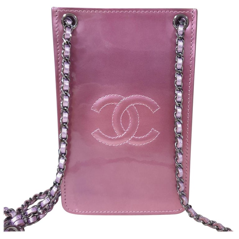 Chanel Pink Patent Leather CC Phone Holder Crossbody Bag at 1stDibs