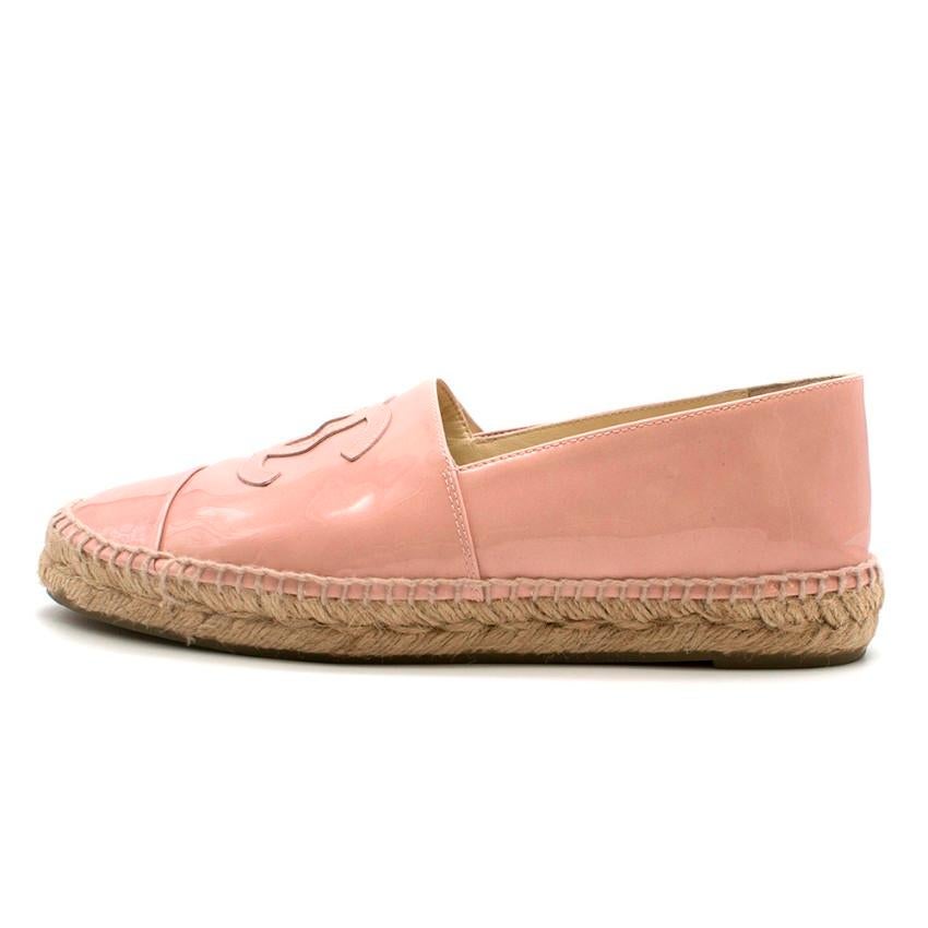 Beige Chanel Pink Patent Leather Espadrilles 38