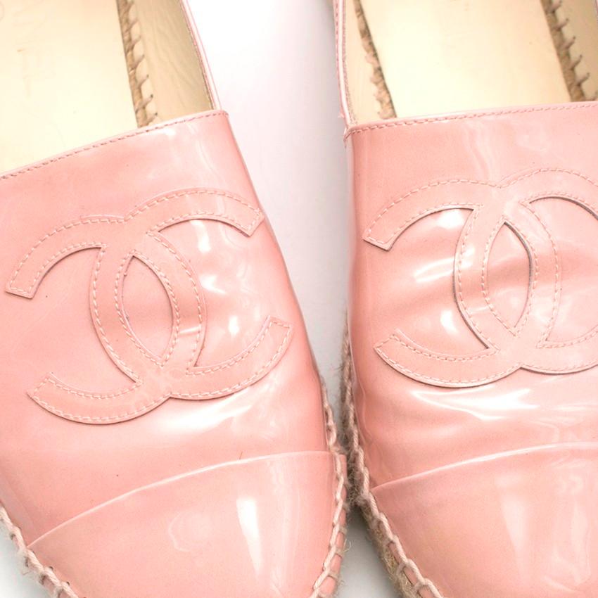 Chanel Pink Patent Leather Espadrilles 38 In Excellent Condition In London, GB