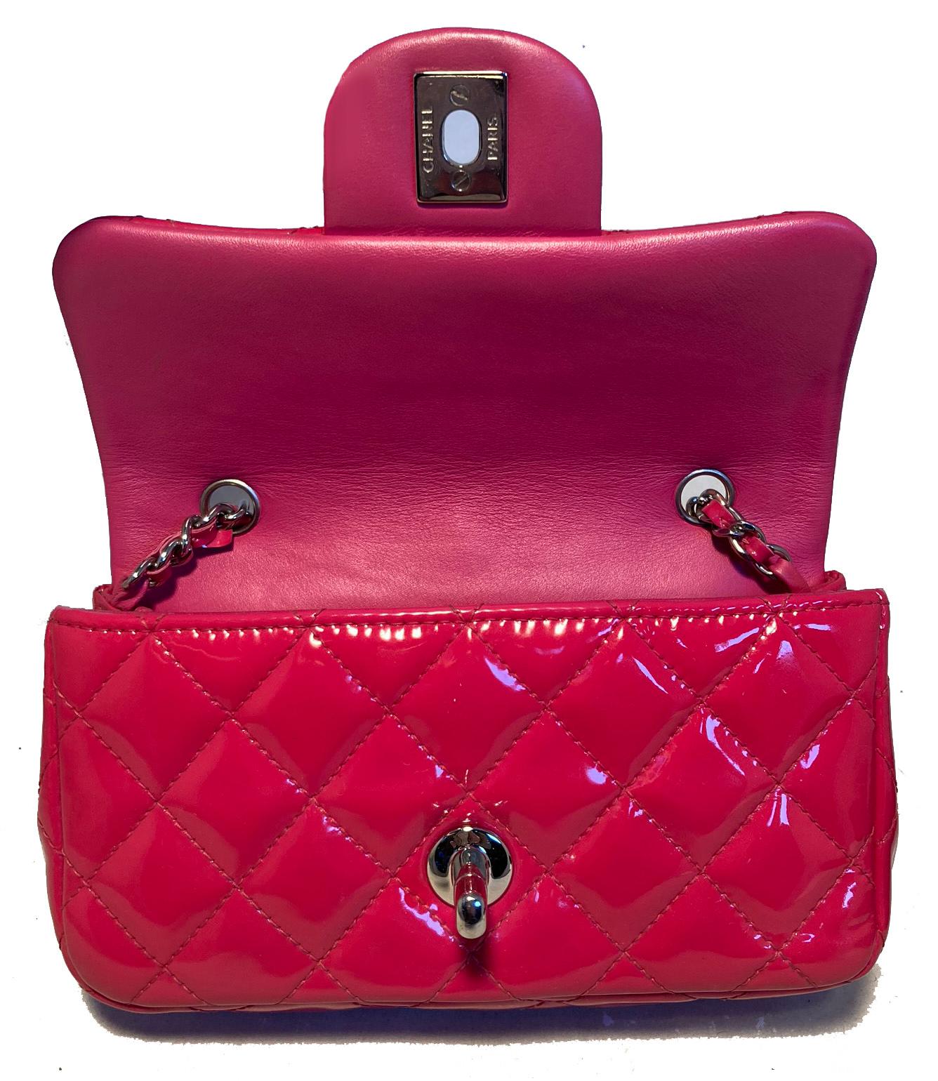 Chanel Pink Patent Leather Extra Mini Classic Flap  In Excellent Condition In Philadelphia, PA