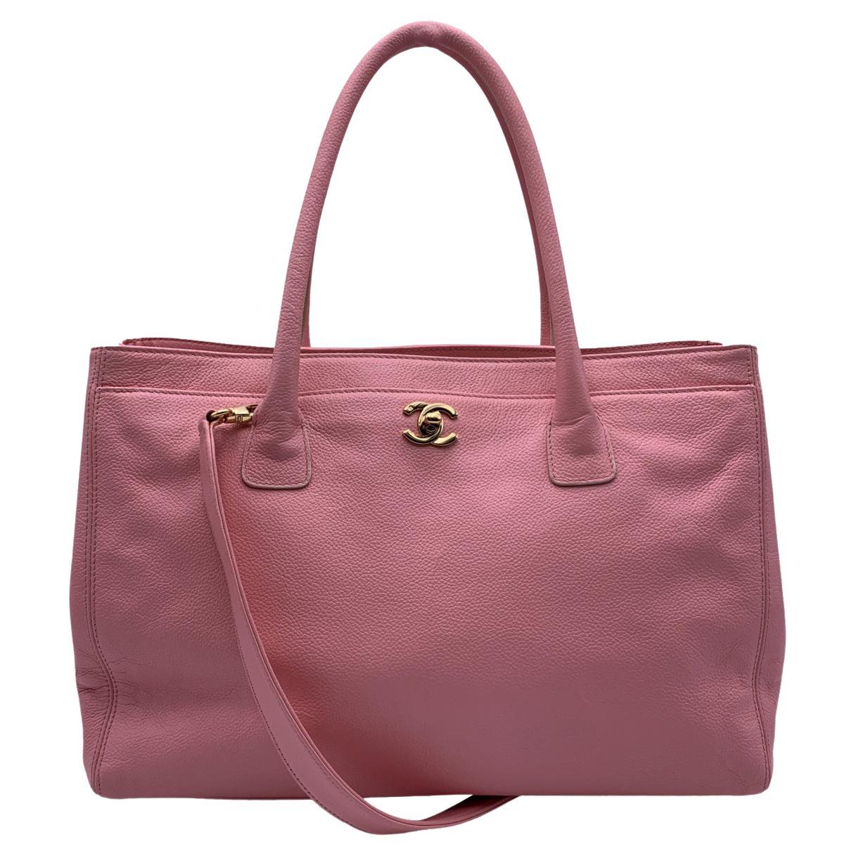 Chanel Pink Pebbled Leather Executive Tote Bag with Strap at 1stDibs