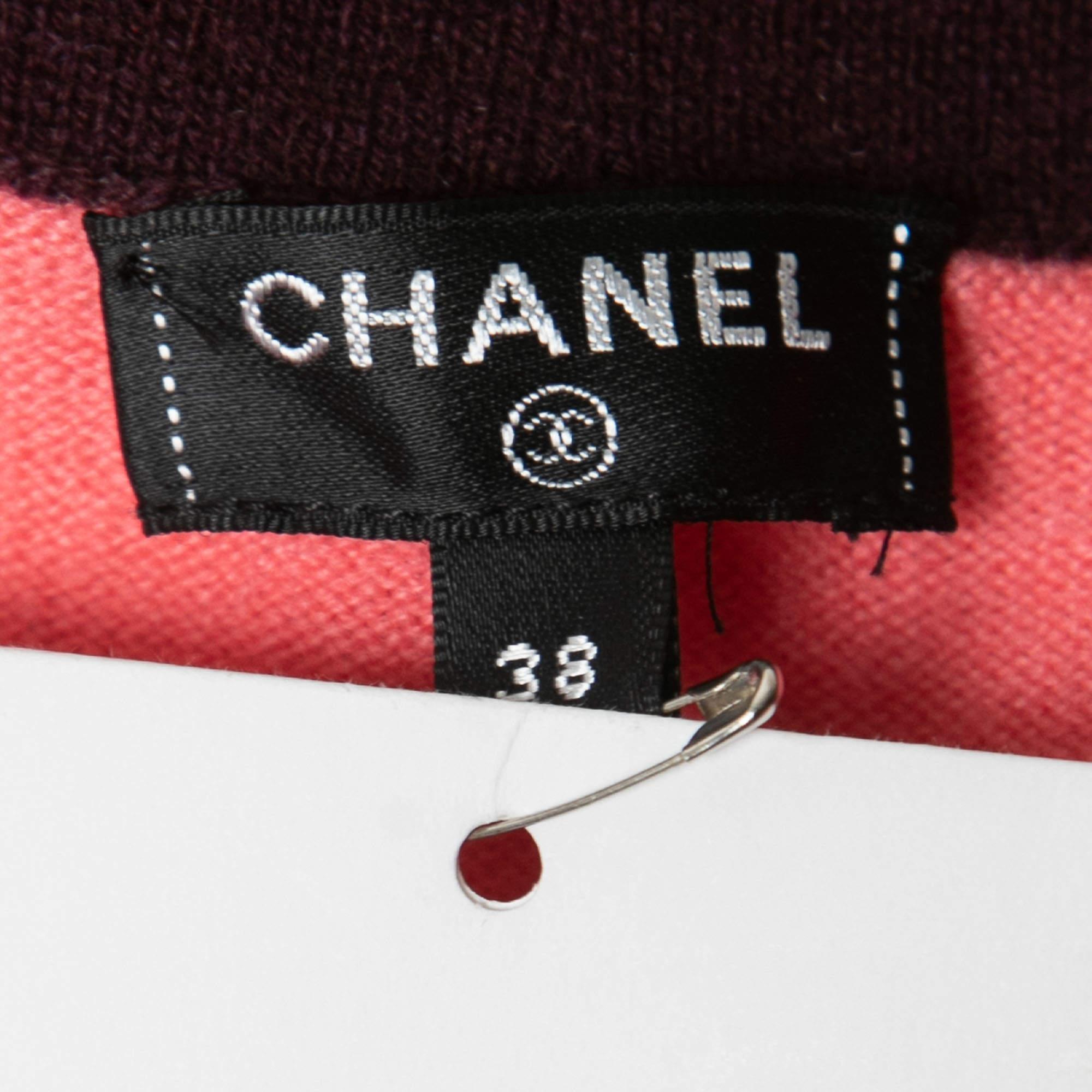 Chanel Pink & Plum Cashmere Cropped Knit Top M In Excellent Condition In Dubai, Al Qouz 2
