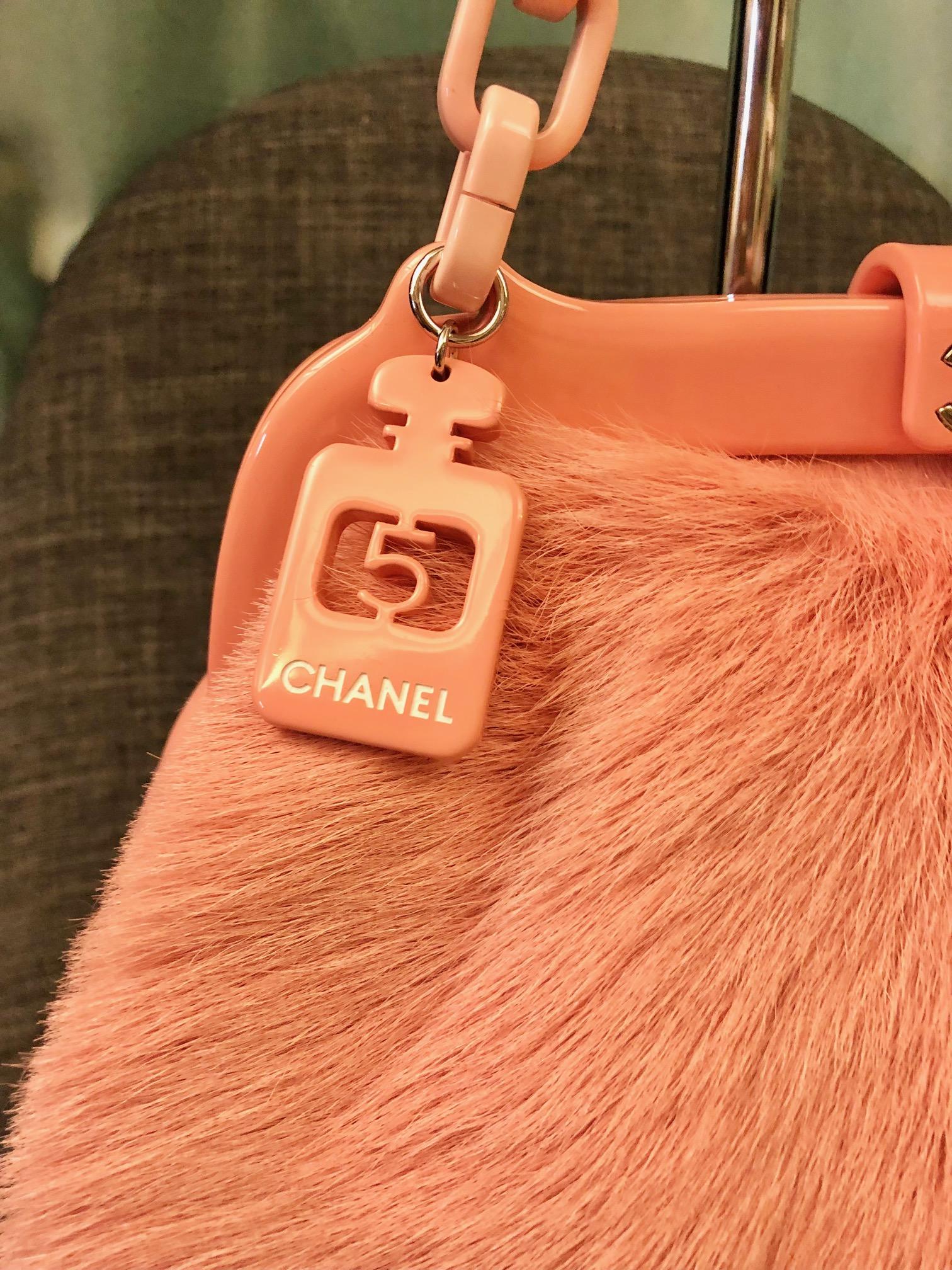chanel pink fur bag