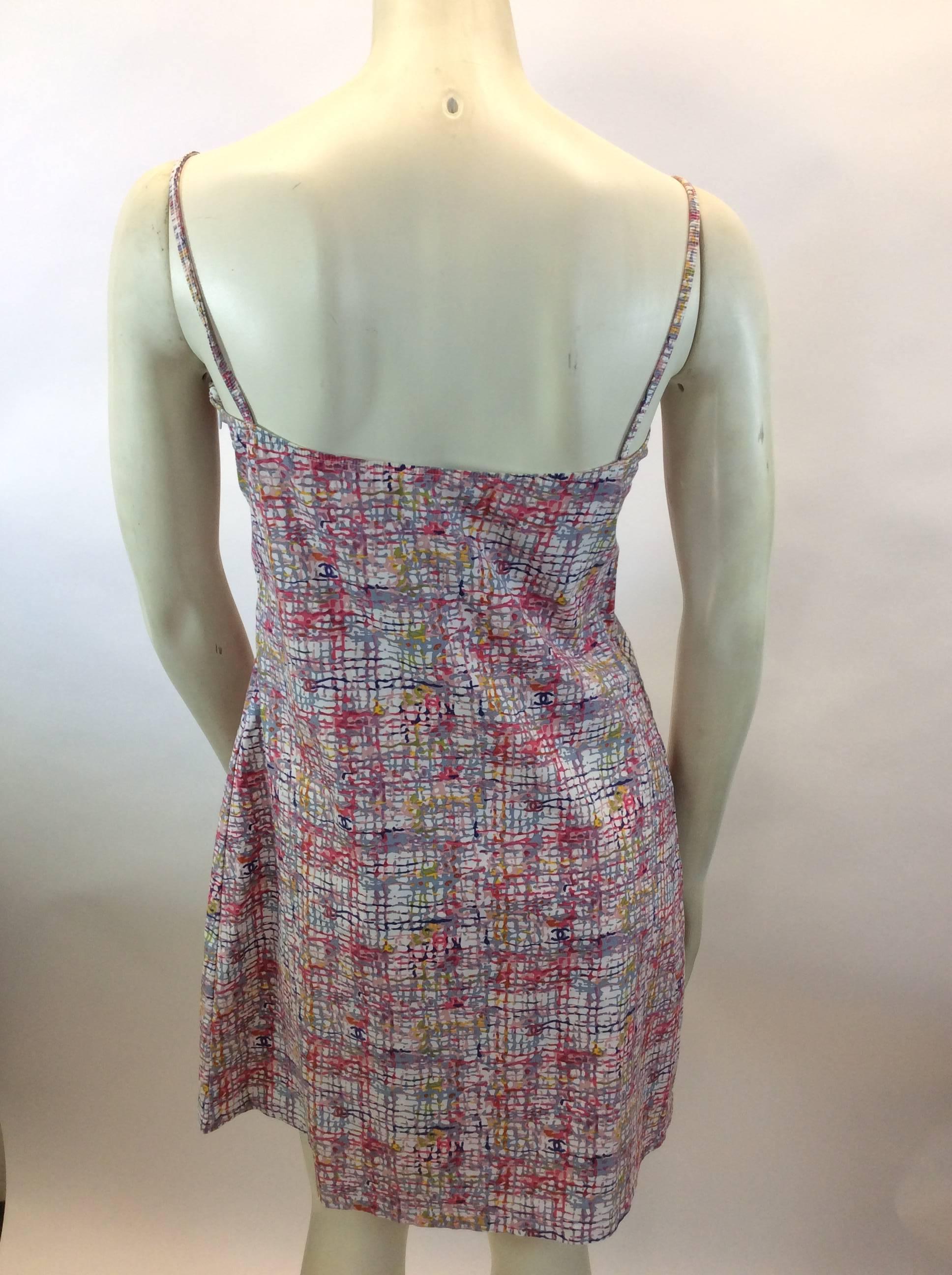 Gray Chanel Pink Print Cotton Dress For Sale