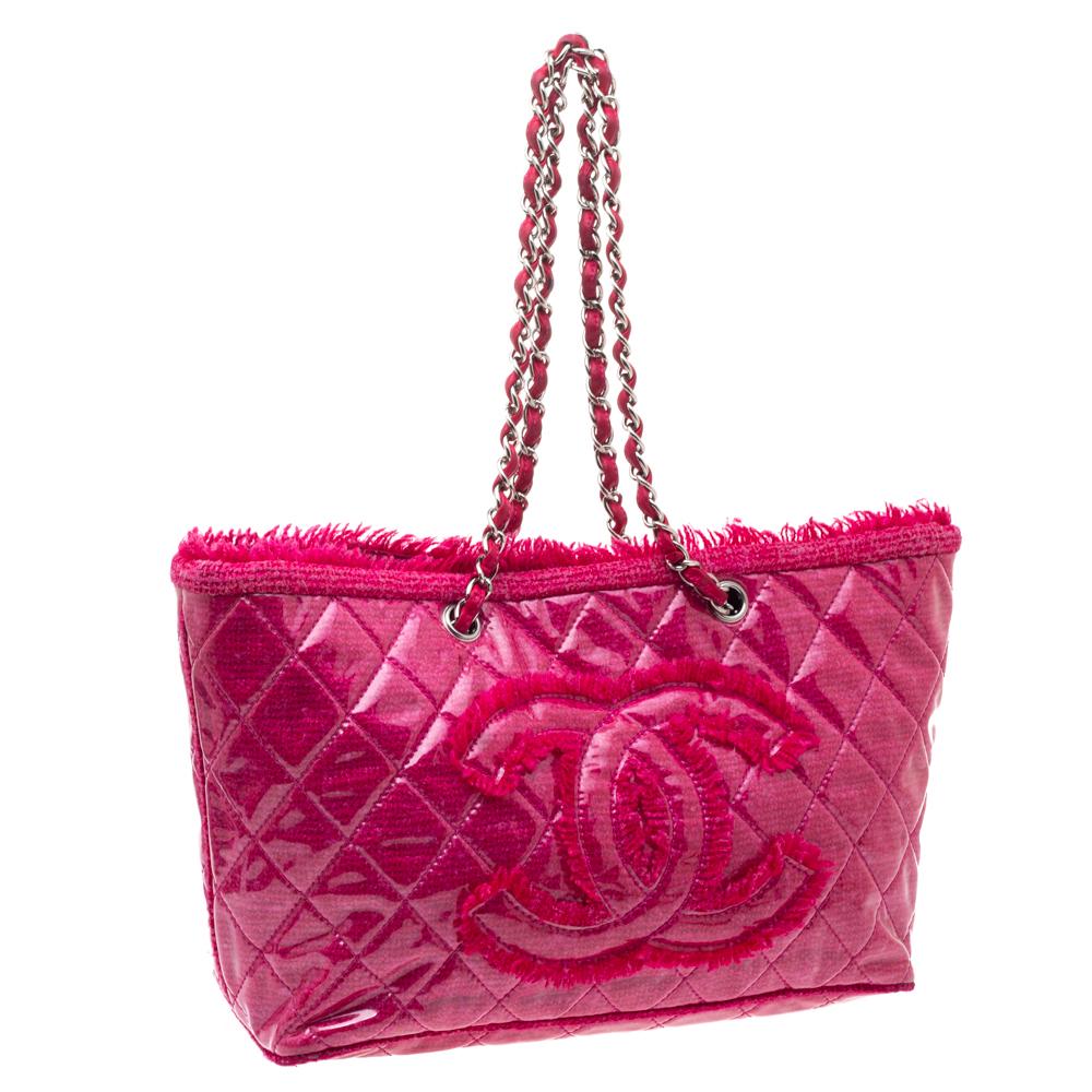 Chanel Pink PVC and Tweed Funny Tote In Good Condition In Dubai, Al Qouz 2