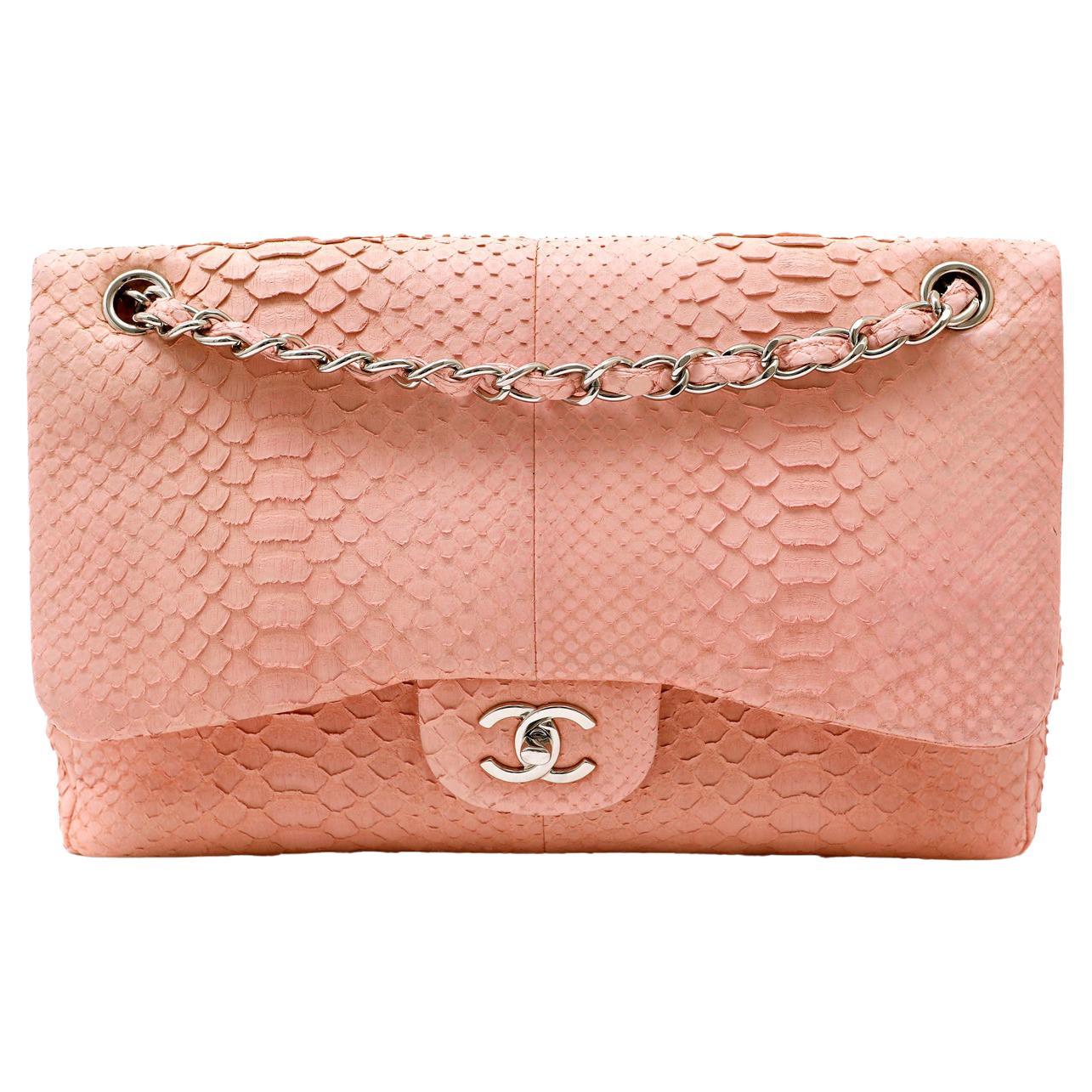 Replica Chanel Python Small 20cm Classic Flap Bag Dusty Pink