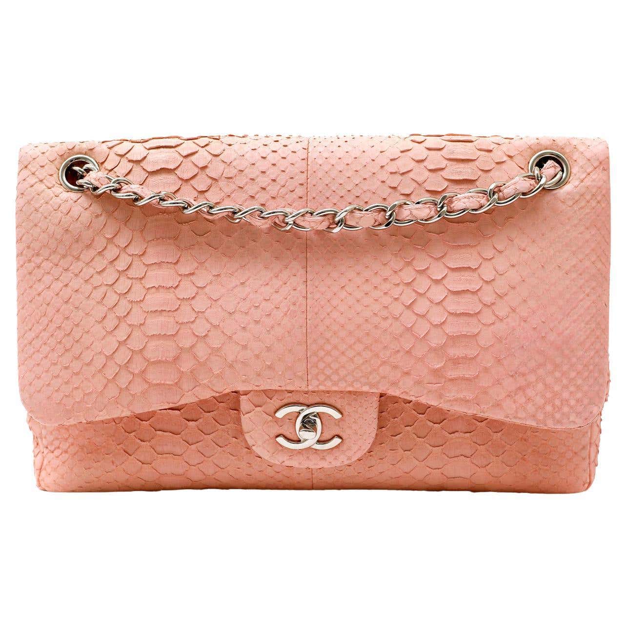 Chanel Pink Python Jumbo Double Flap Classic Bag For Sale at 1stDibs ...