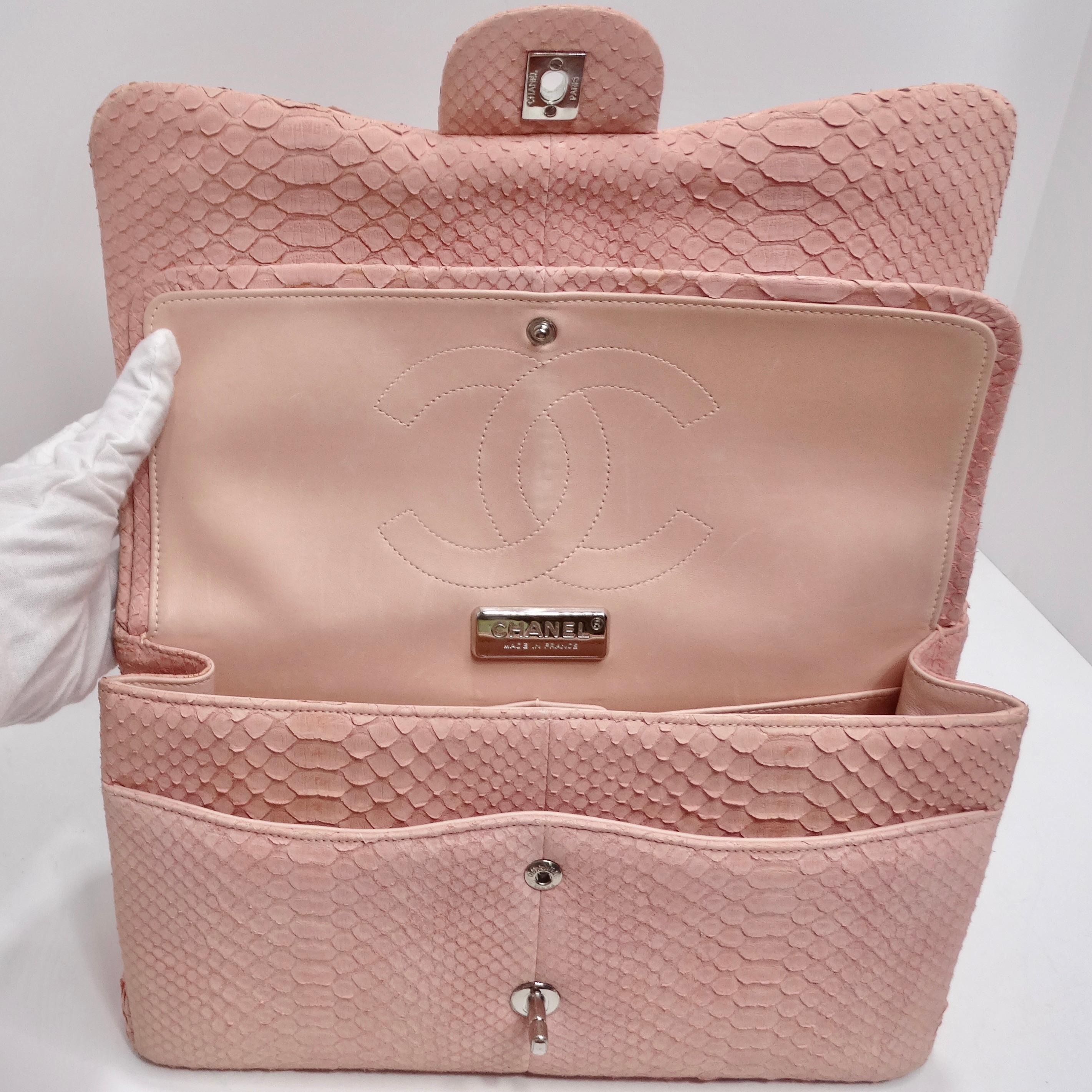 Chanel Pink Python Jumbo Double Flap Handbag For Sale 9