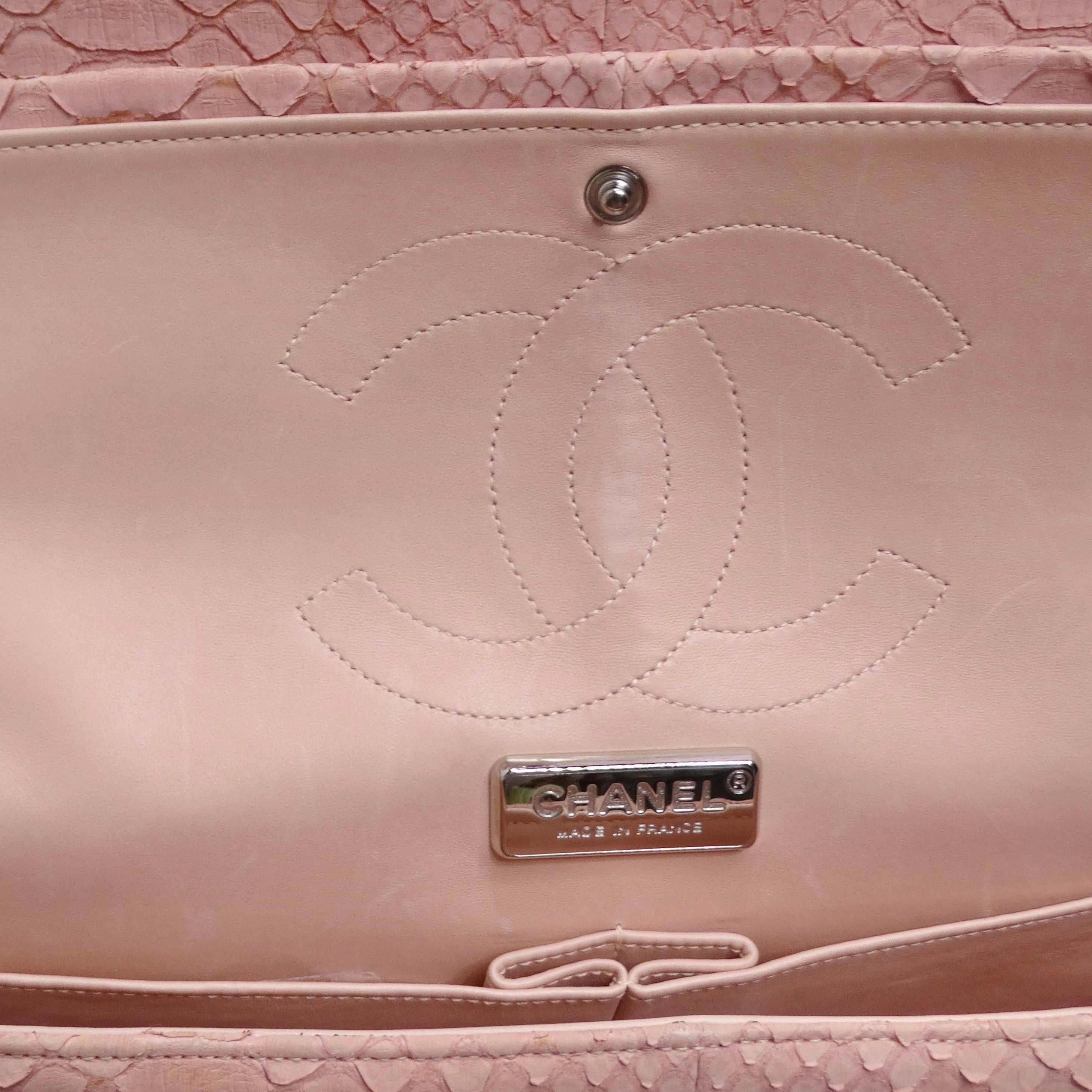 Chanel Pink Python Jumbo Double Flap Handbag For Sale 10