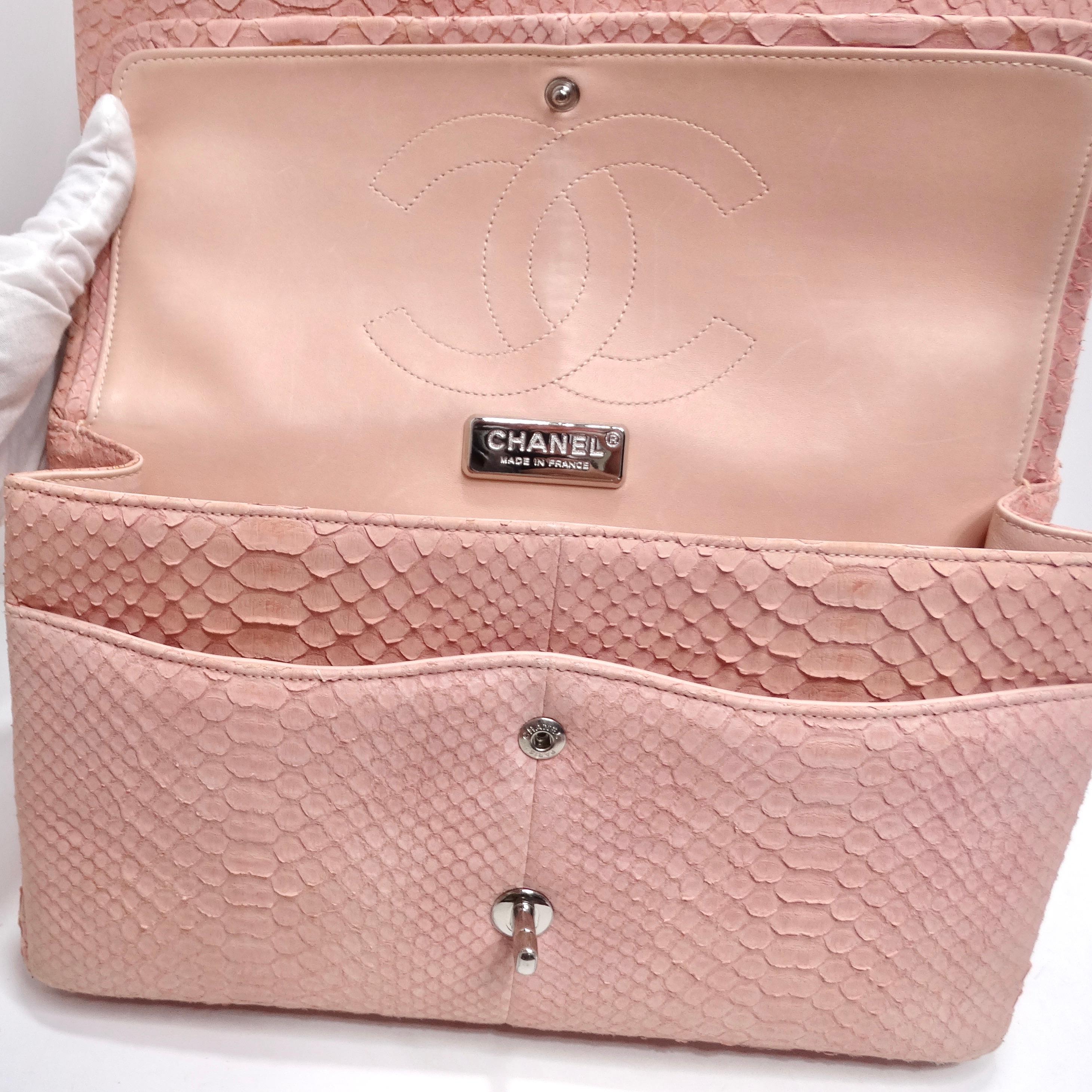 Chanel Pink Python Jumbo Double Flap Handbag For Sale 12
