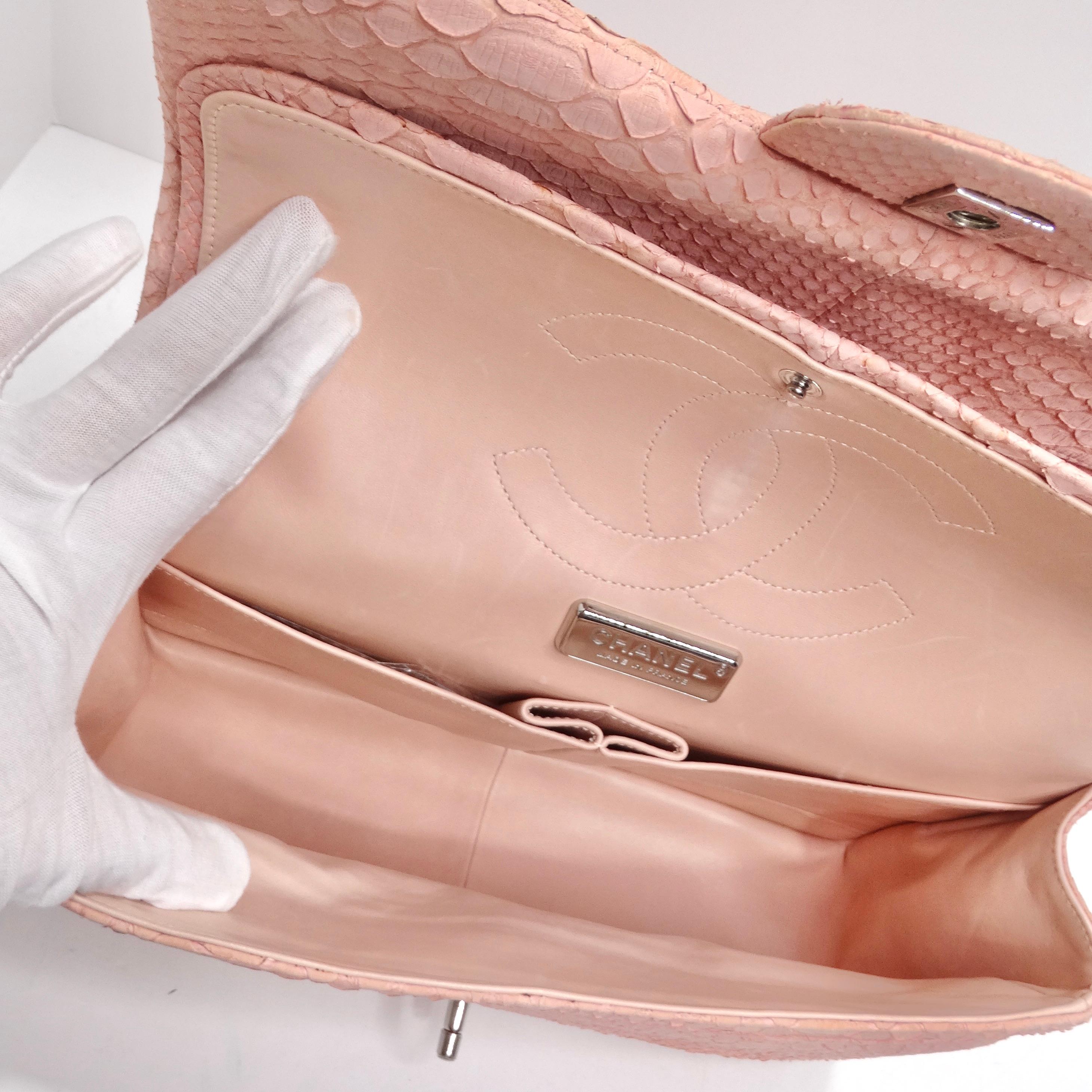 Chanel Pink Python Jumbo Double Flap Handbag For Sale 13