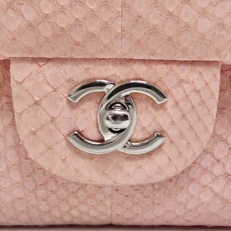 Chanel Pink Python Jumbo Double Flap Handbag at 1stDibs