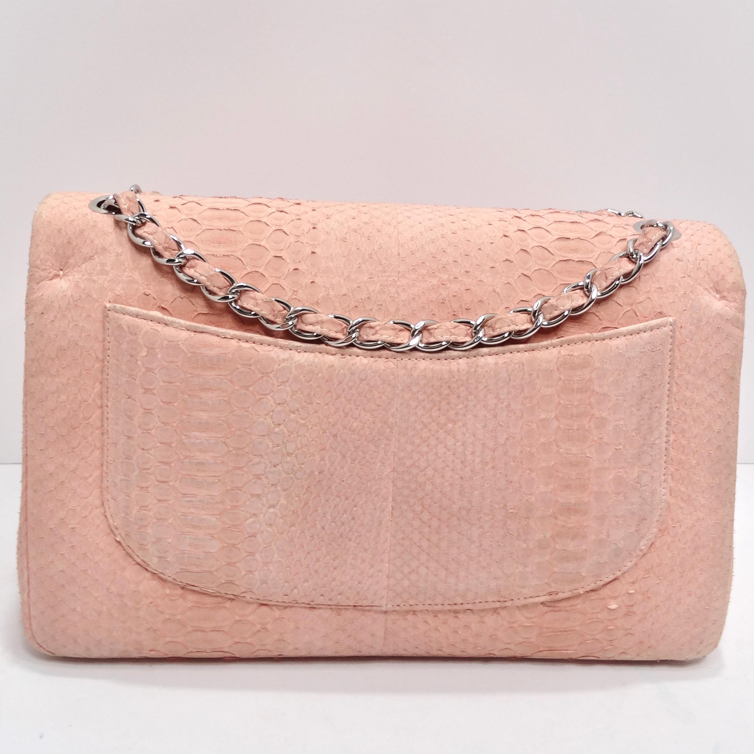 Chanel Pink Python Jumbo Double Flap Handbag For Sale 1