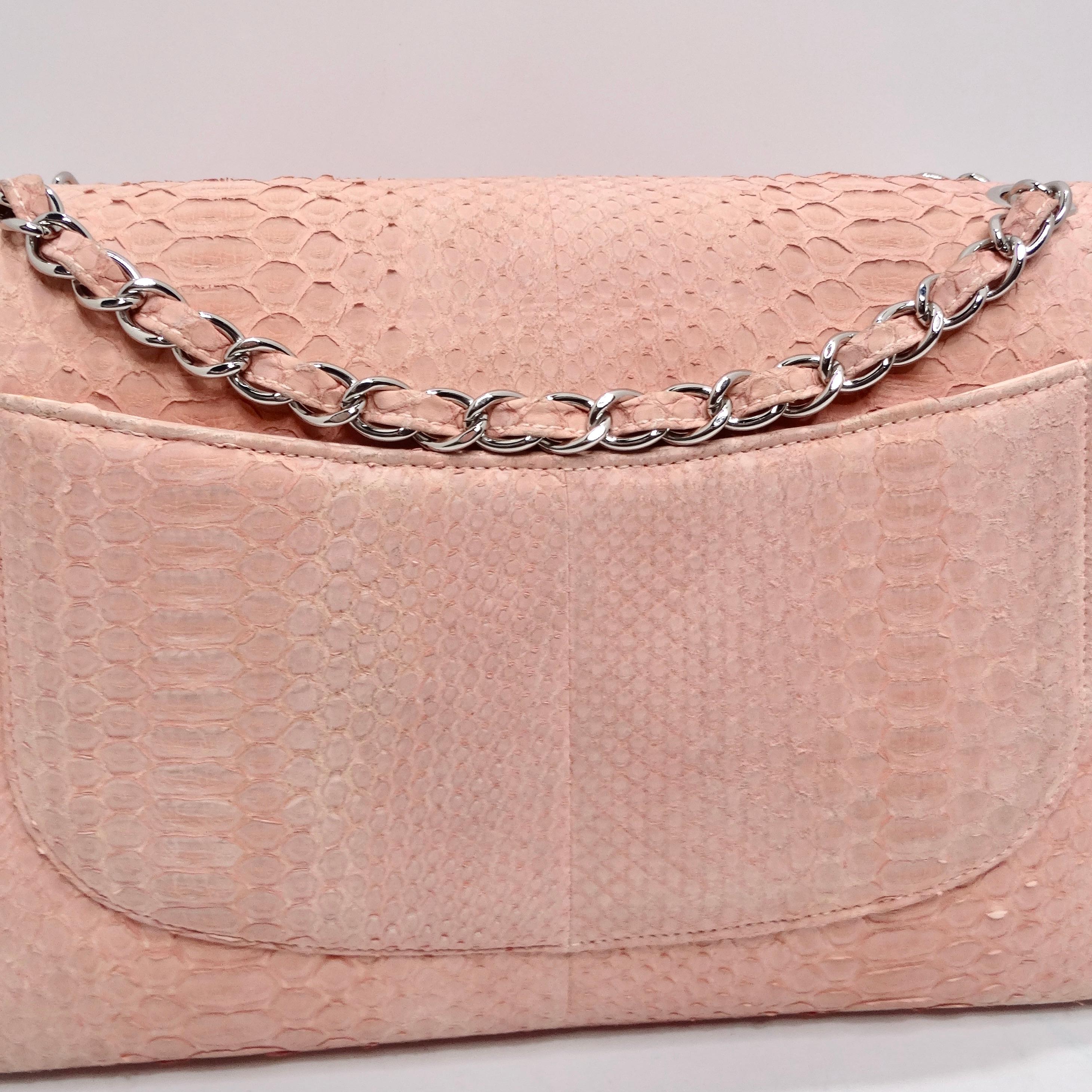 Chanel Pink Python Jumbo Double Flap Handbag For Sale 2