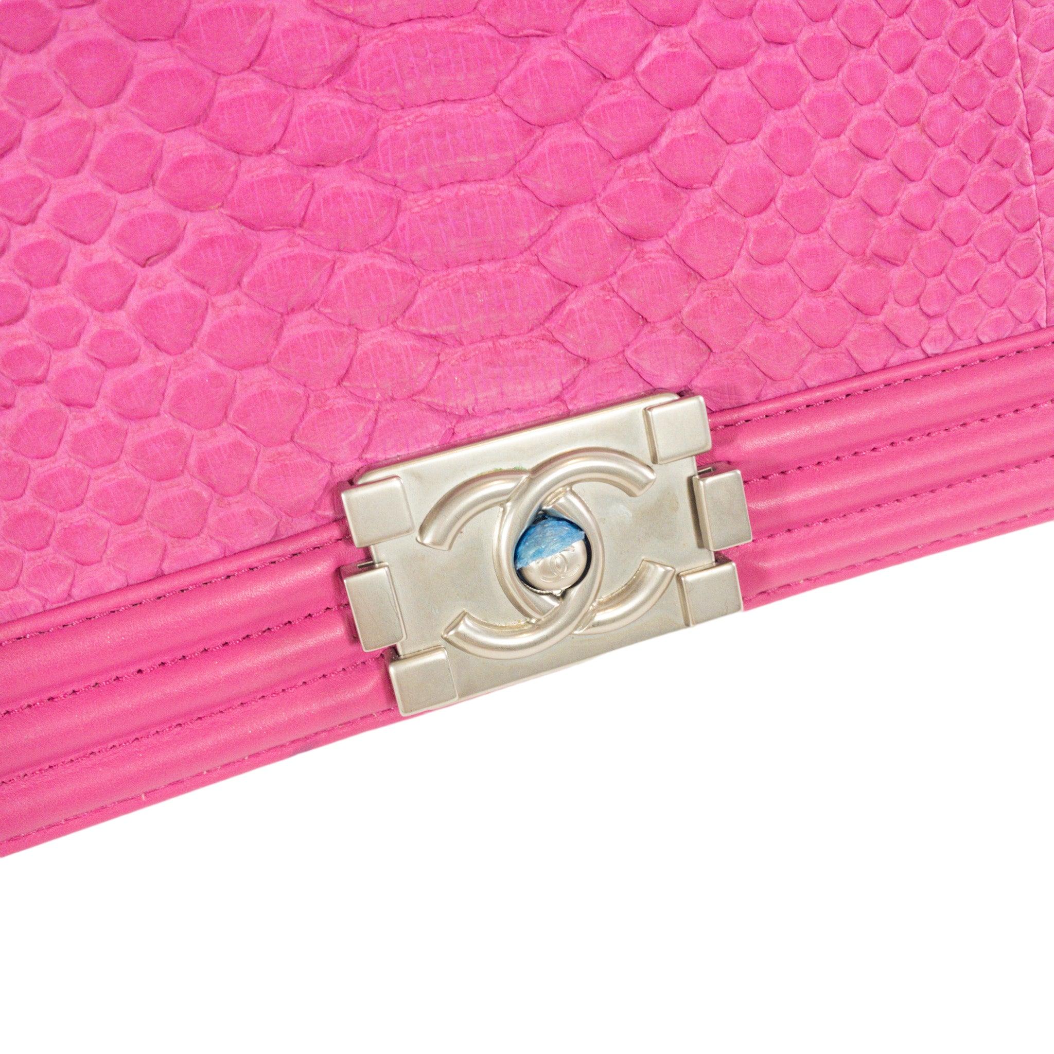 Chanel Pink Python Large Boy Bag Silver Hardware In Excellent Condition In Miami Beach, FL