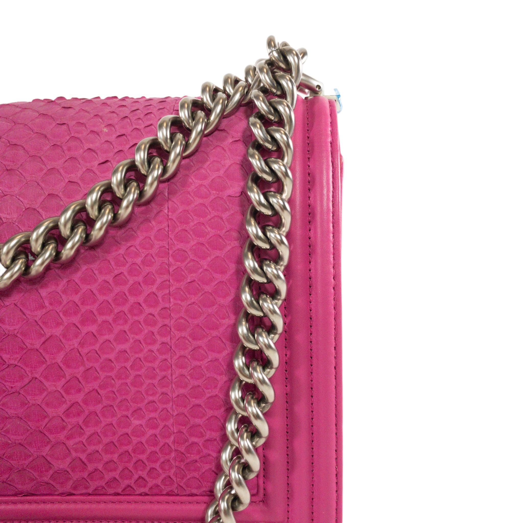 Women's Chanel Pink Python Large Boy Bag Silver Hardware