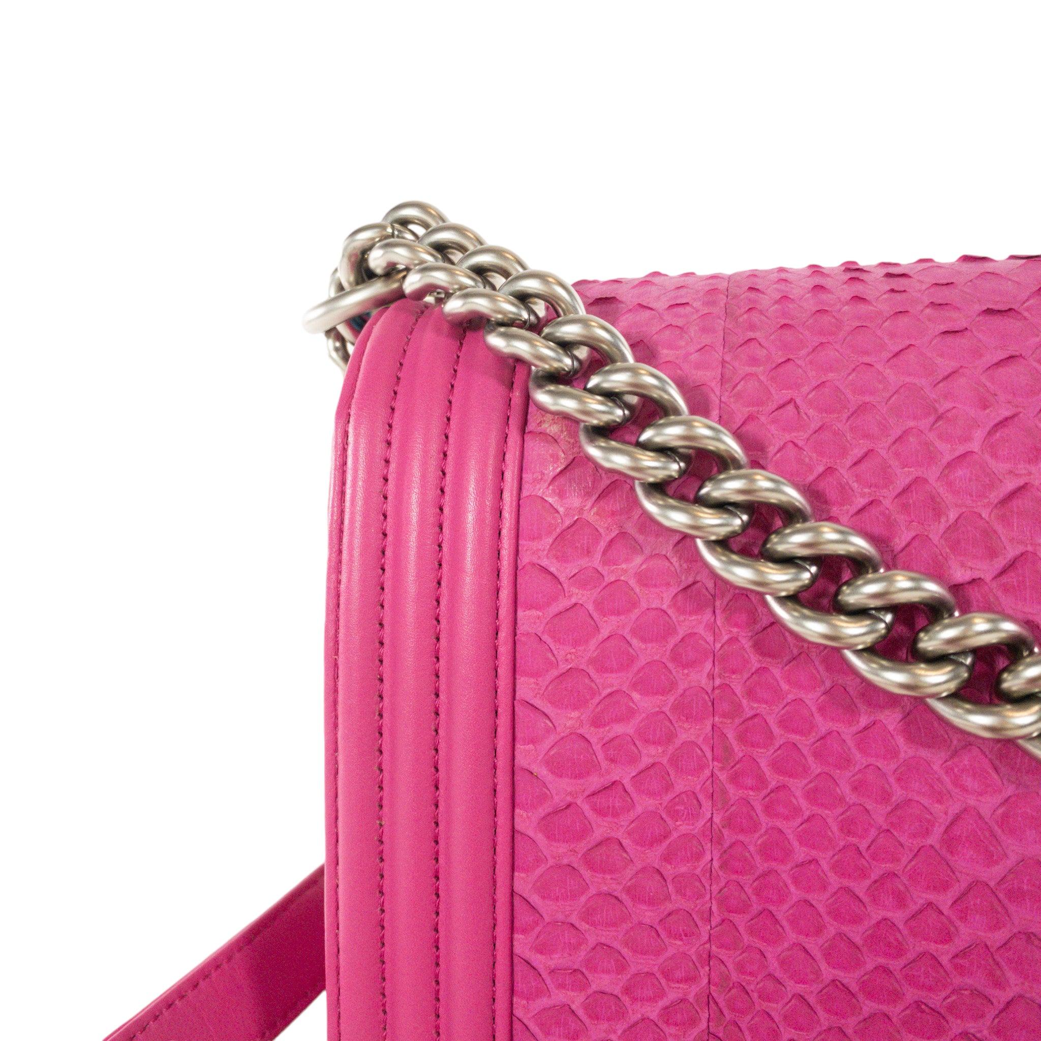 Chanel Pink Python Large Boy Bag Silver Hardware 1