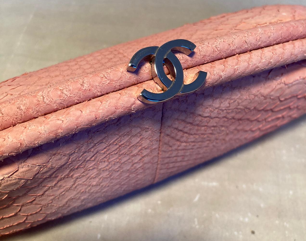 Brown Chanel Pink Python Timeless Clutch 