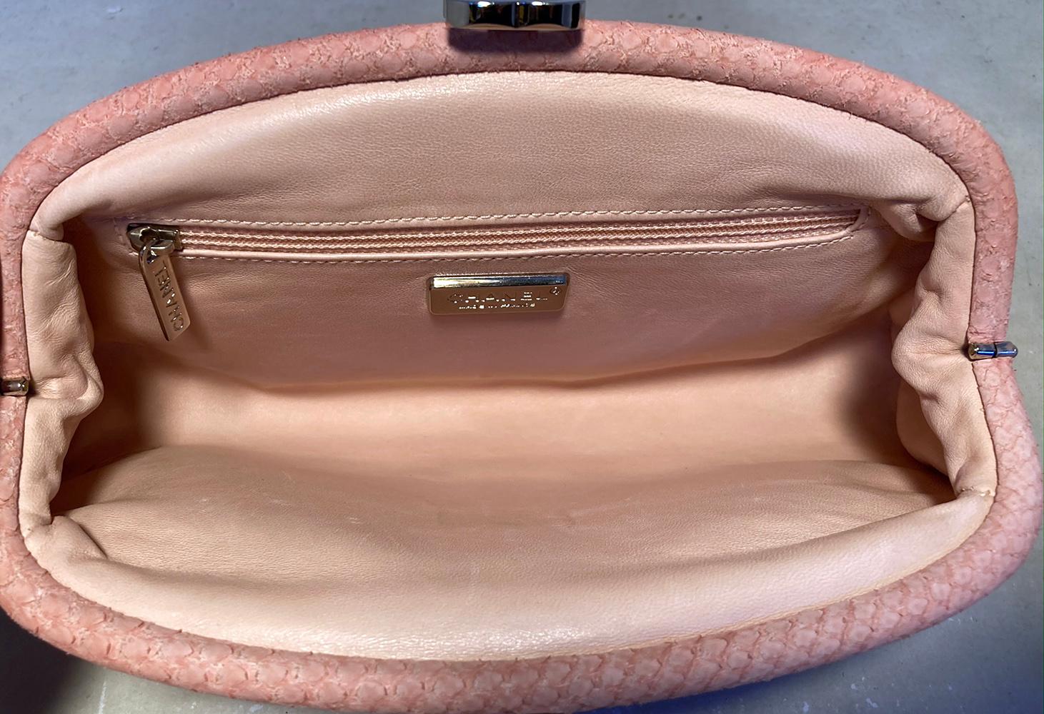 Chanel Pink Python Timeless Clutch  In Excellent Condition In Philadelphia, PA