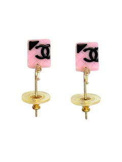 Chanel Pink Quilted Black CC Dangle Earrings