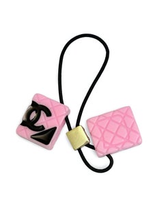 Chanel pink quilted black CC hair tie accessories