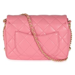 Chanel Pink Quilted Calfskin Chain Around Mini Square Flap Bag
