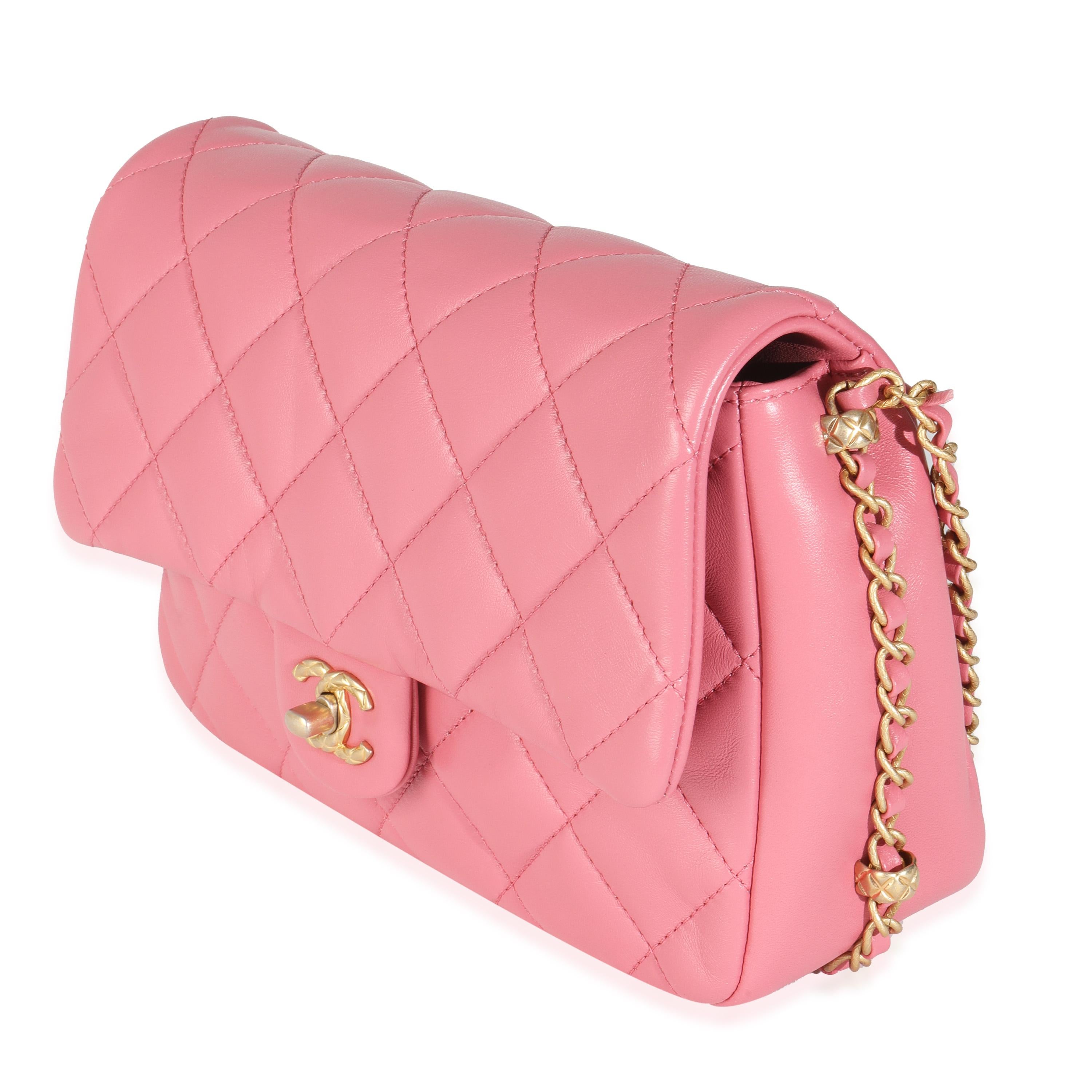 Women's Chanel Pink Quilted Calfskin Chain Around Mini Square Flap Bag For Sale