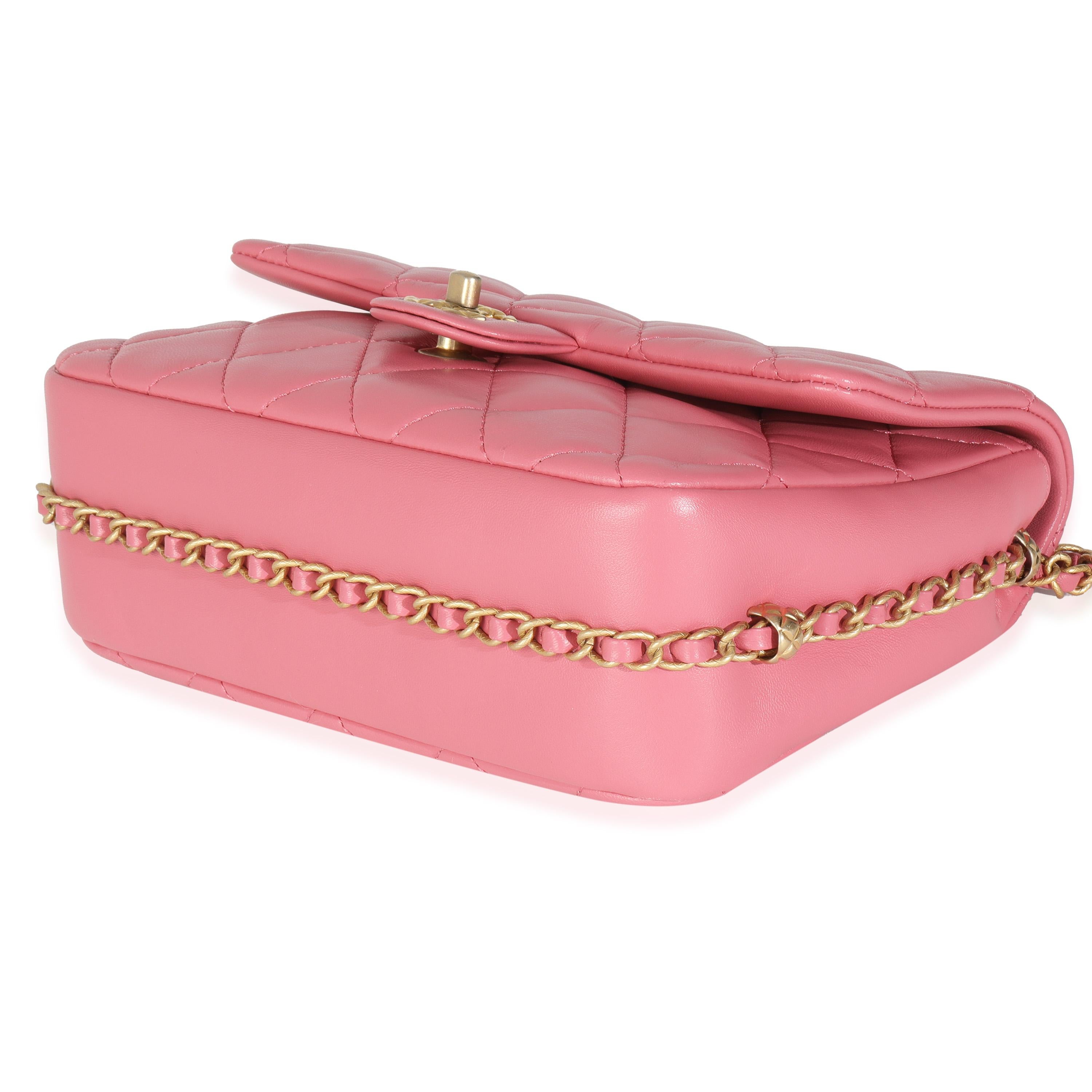 Chanel Pink Quilted Calfskin Chain Around Mini Square Flap Bag For Sale 1