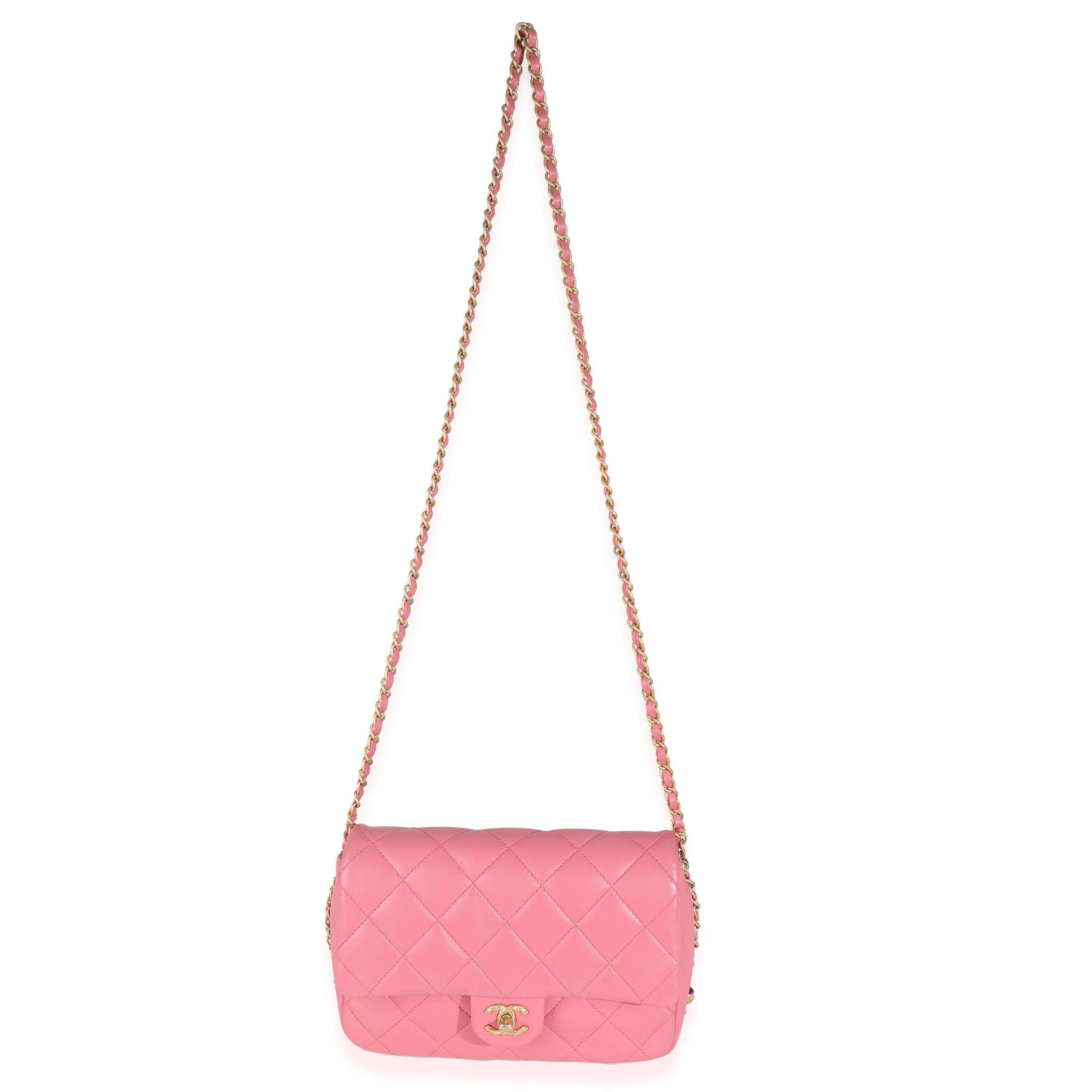 Chanel Pink Quilted Calfskin Chain Around Mini Square Flap Bag For Sale 2