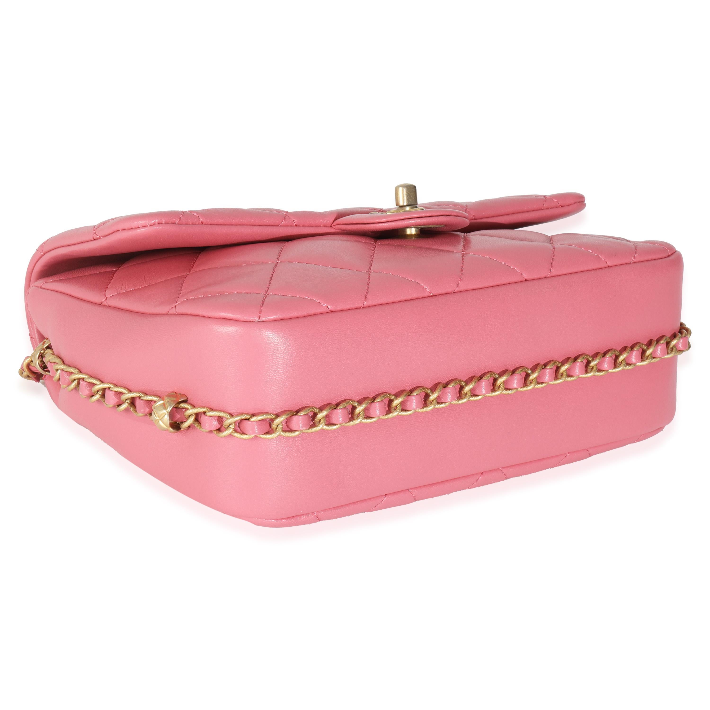 Chanel Pink Quilted Calfskin Chain Around Mini Square Flap Bag For Sale 3