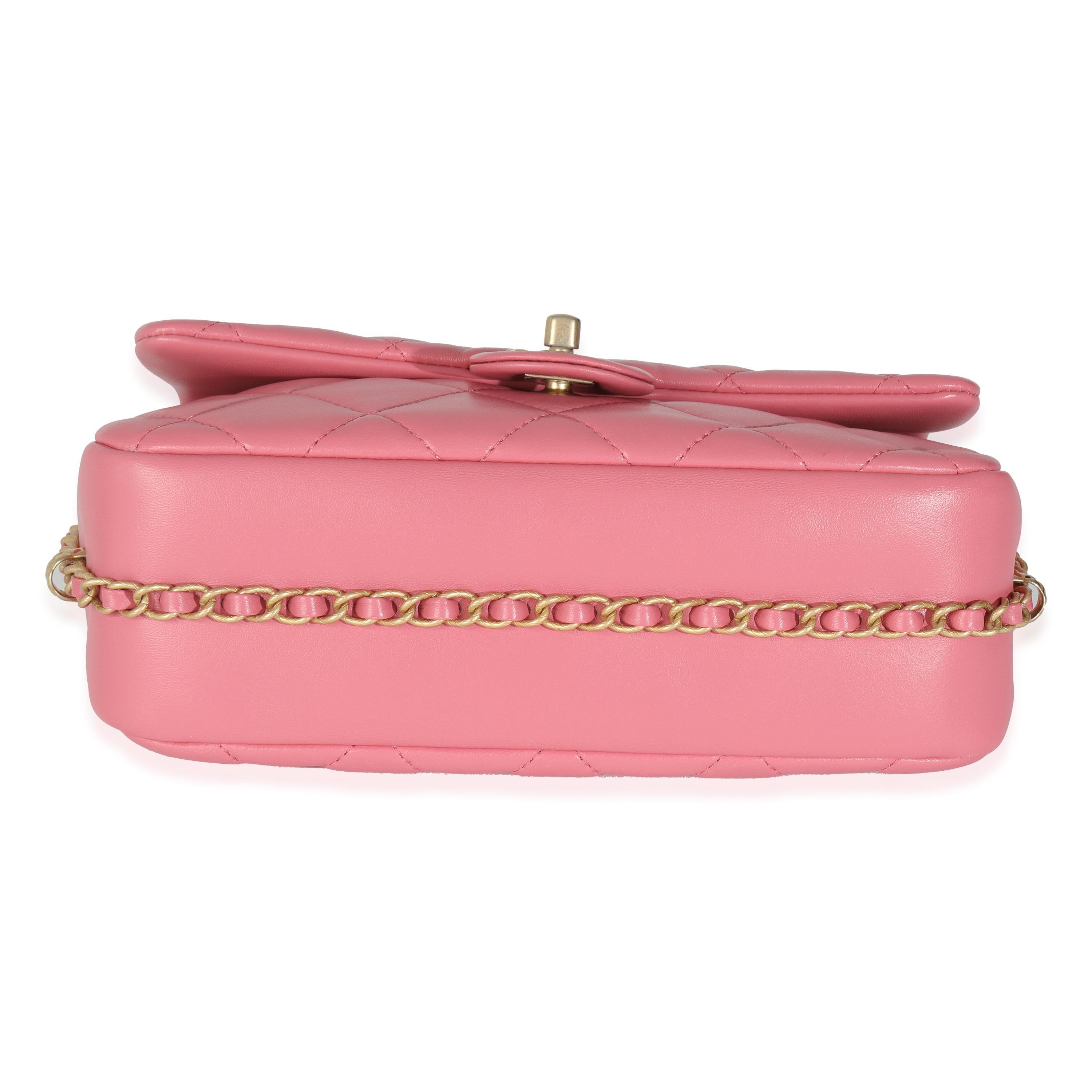 Chanel Pink Quilted Calfskin Chain Around Mini Square Flap Bag For Sale 4