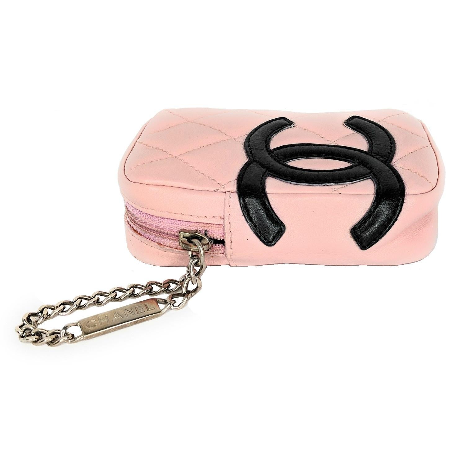 Chanel Pink Quilted Calfskin Mini Ligne Cambon Pouch In Good Condition In Scottsdale, AZ
