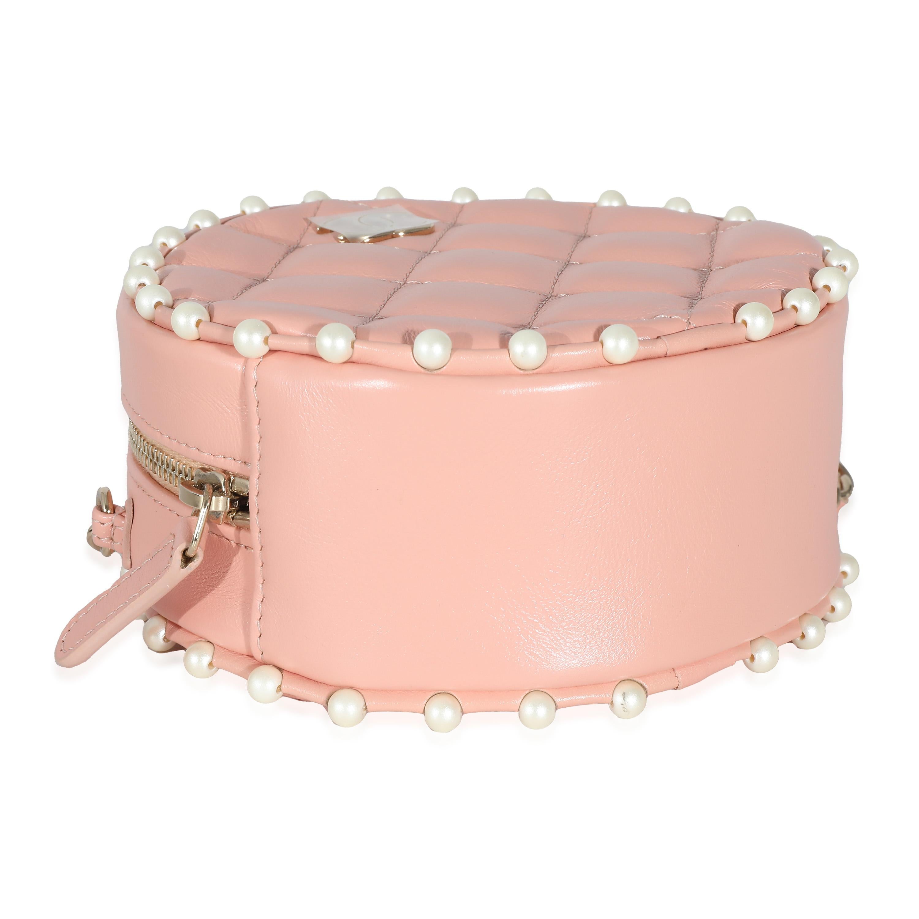 Women's or Men's Chanel Pink Quilted Calfskin Pearl Round Clutch With Chain For Sale