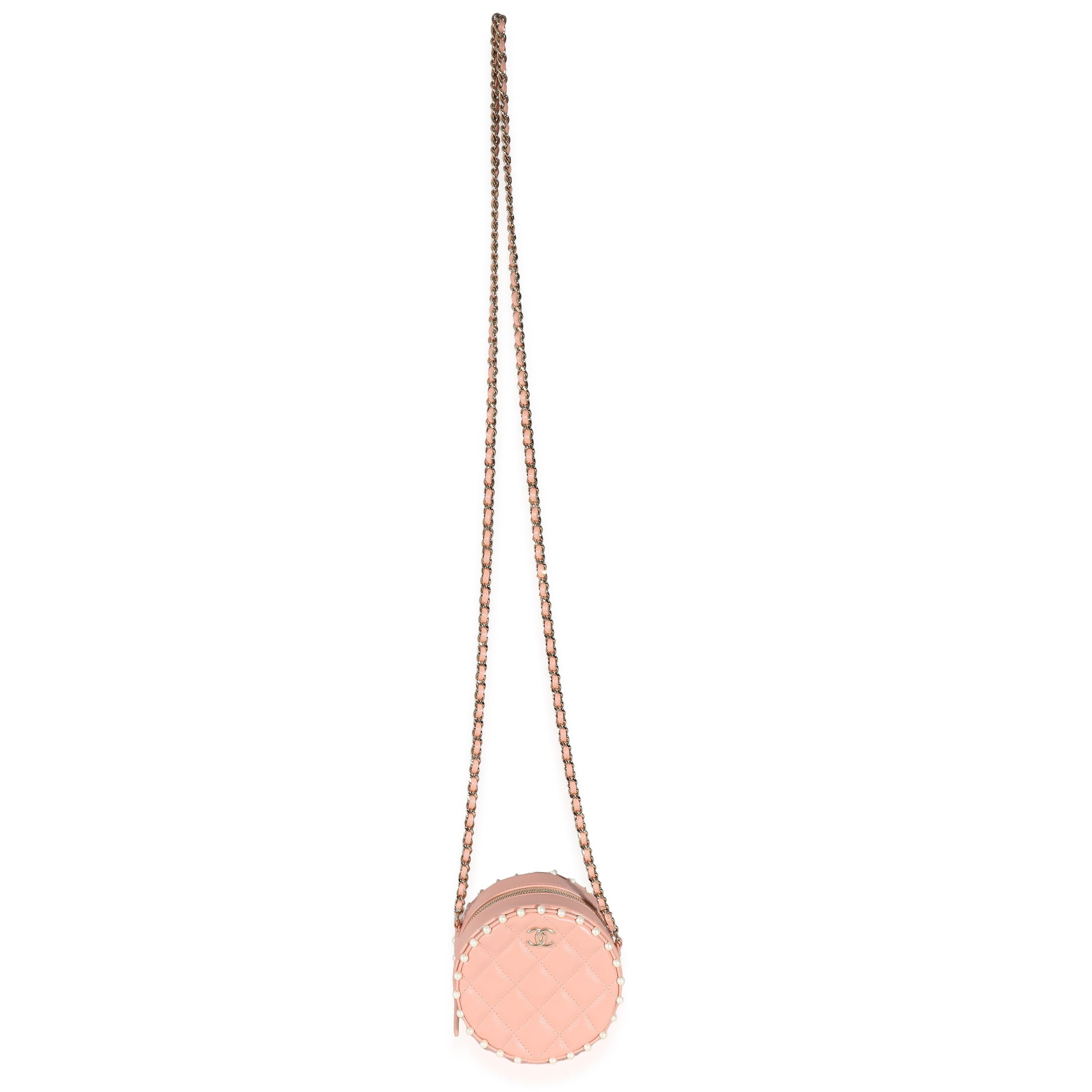 Chanel Pink Quilted Calfskin Pearl Round Clutch With Chain For Sale 1