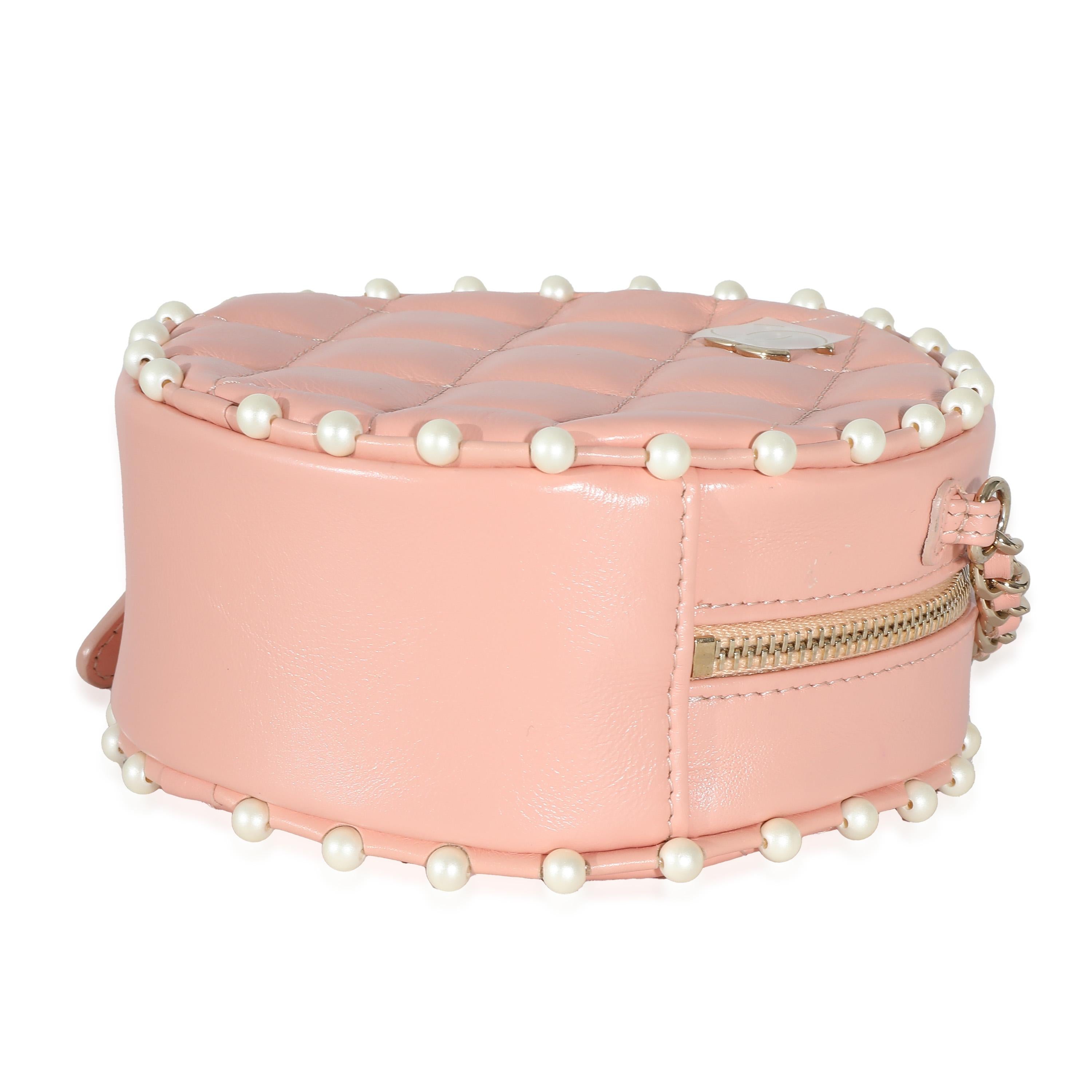Chanel Pink Quilted Calfskin Pearl Round Clutch With Chain For Sale 2