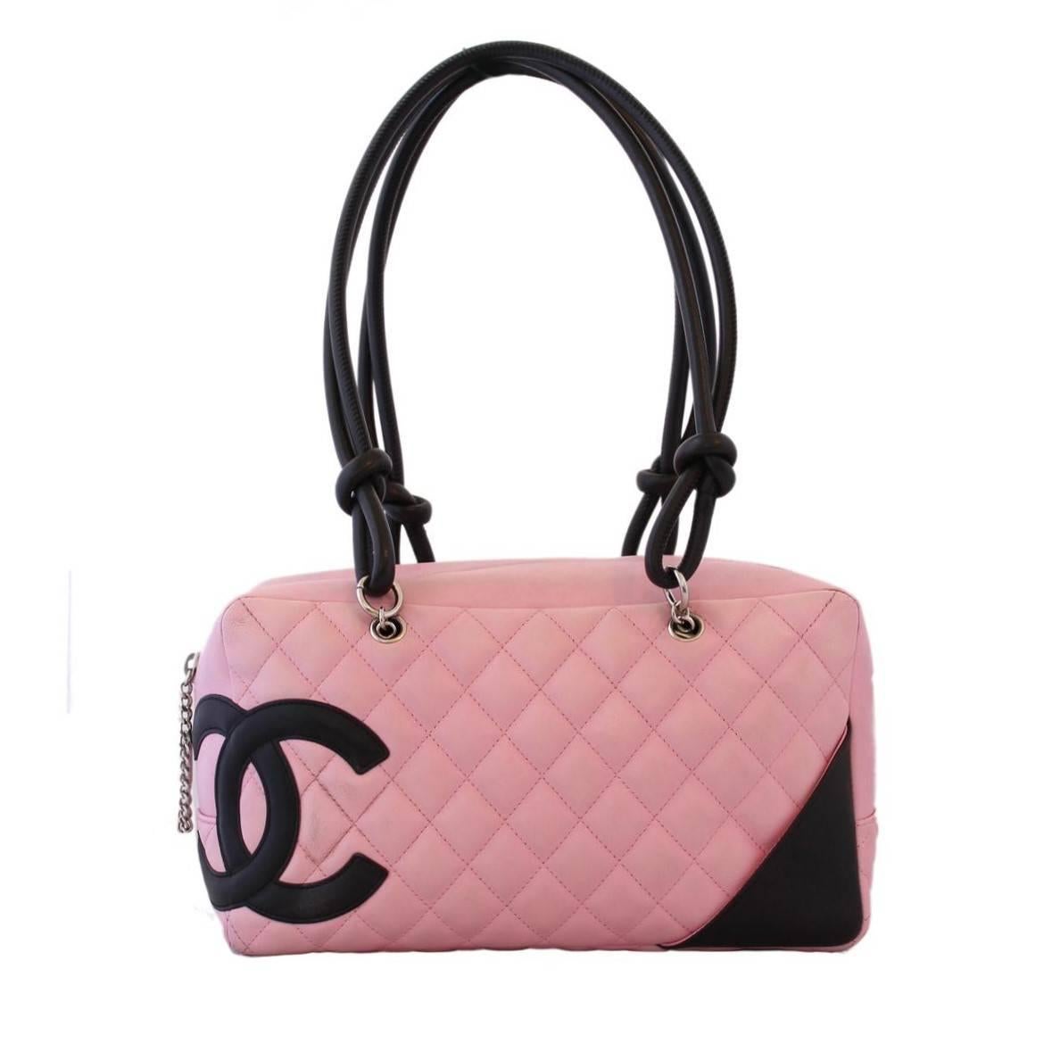 CHANEL Calfskin Quilted Large Cambon Tote Pink Black 83933