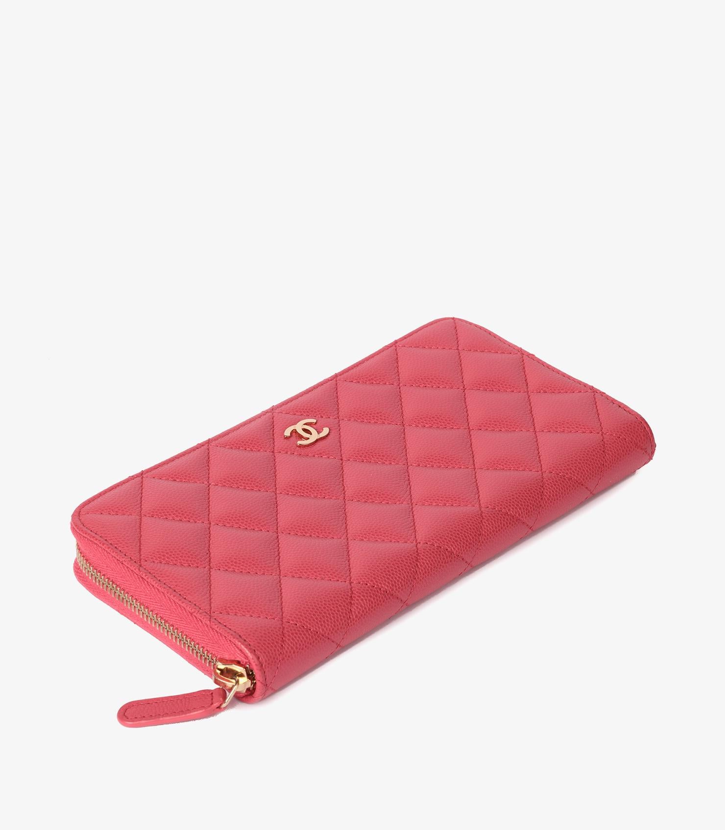 Chanel Pink Quilted Caviar Classic Long Zipped Wallet In Excellent Condition In Bishop's Stortford, Hertfordshire