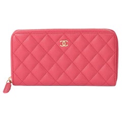 Chanel Pink Quilted Caviar Classic Long Zipped Wallet