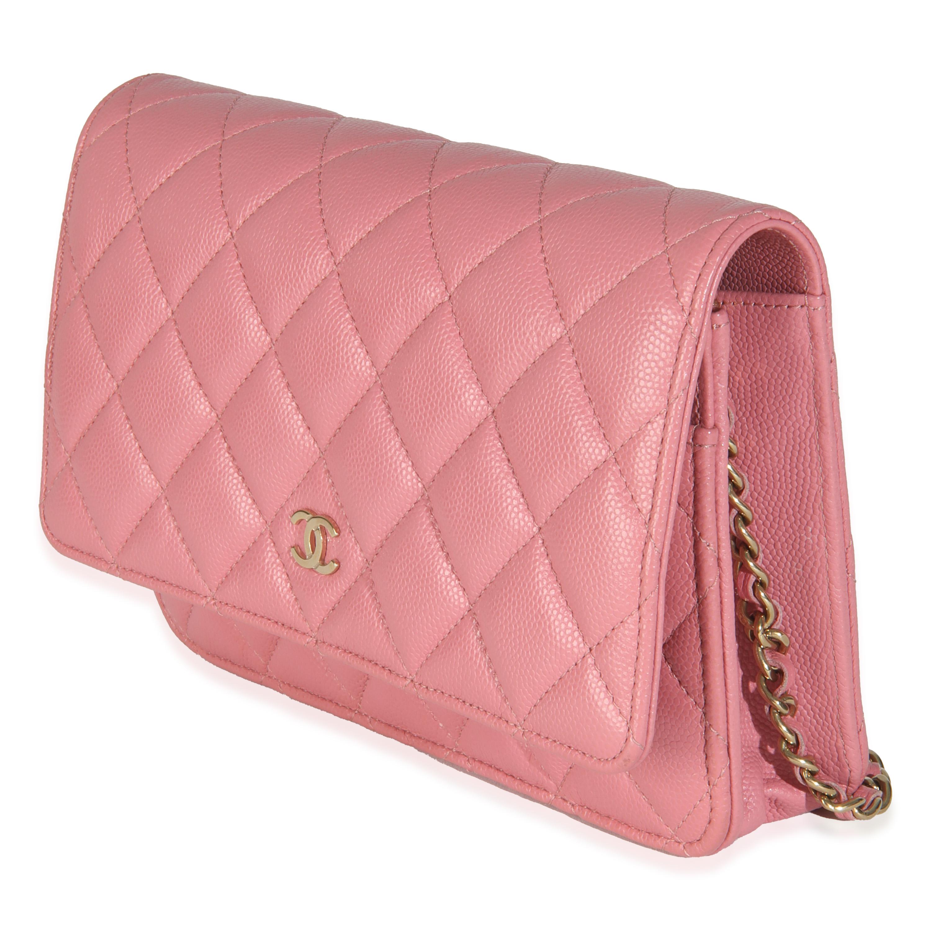 Women's or Men's Chanel Pink Quilted Caviar Classic Wallet On Chain For Sale