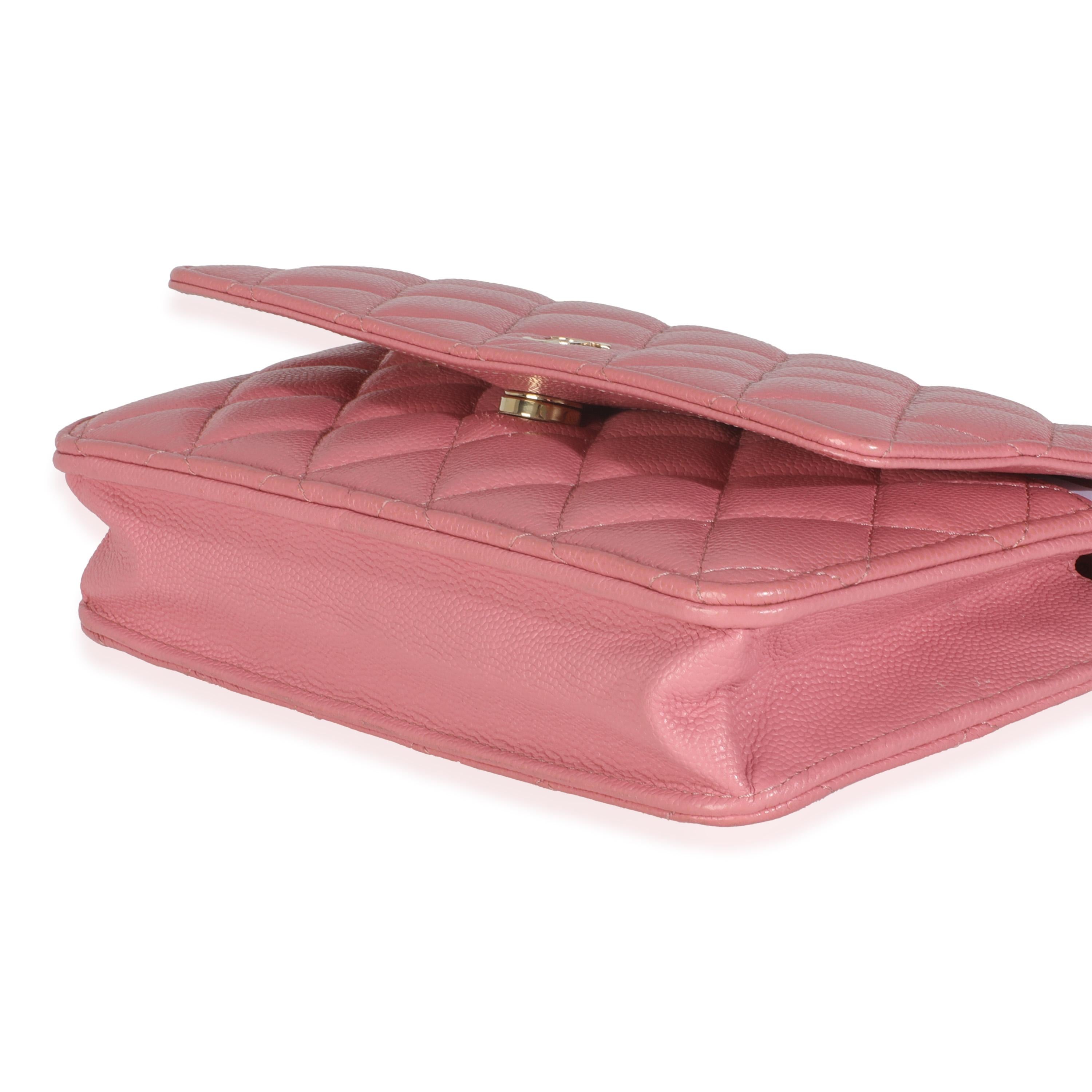 Chanel Pink Quilted Caviar Classic Wallet On Chain For Sale 1